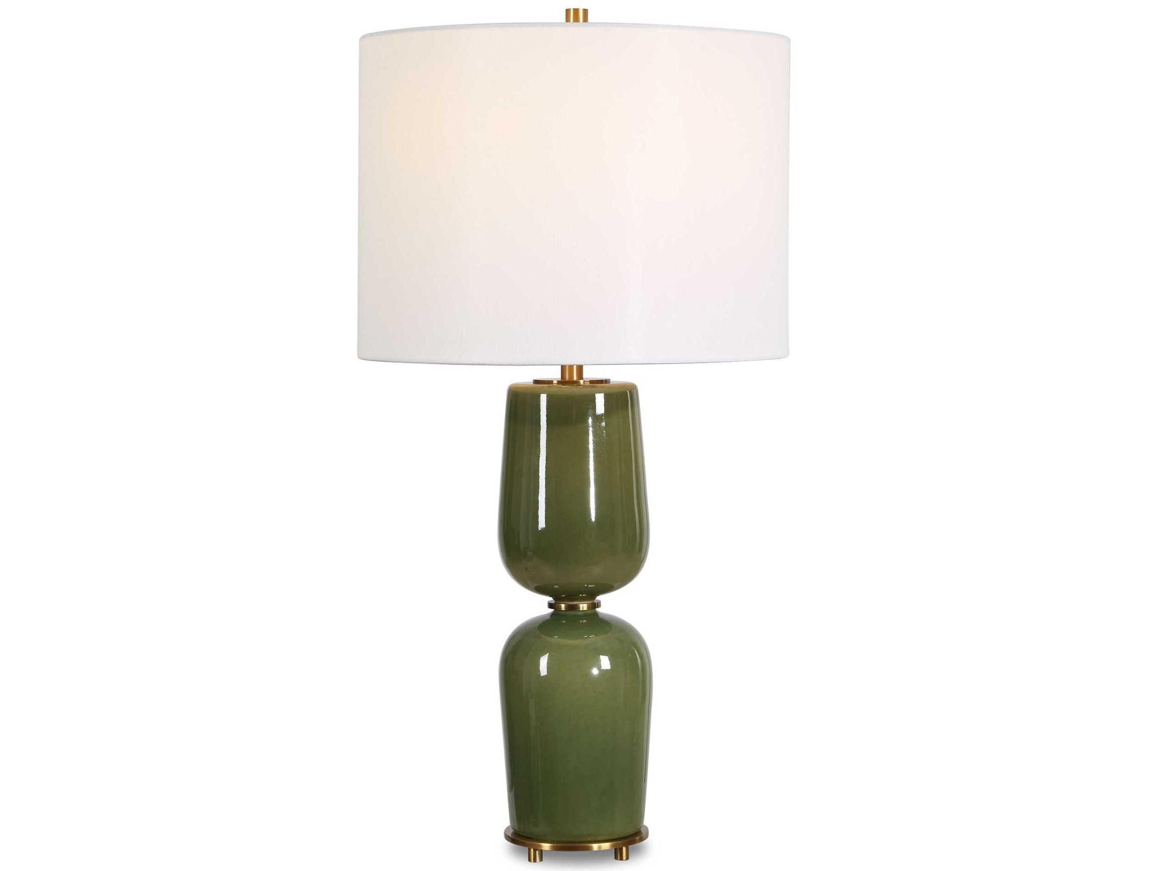 Meyer Moss Green Round Drum Hardback Buffet Lamp