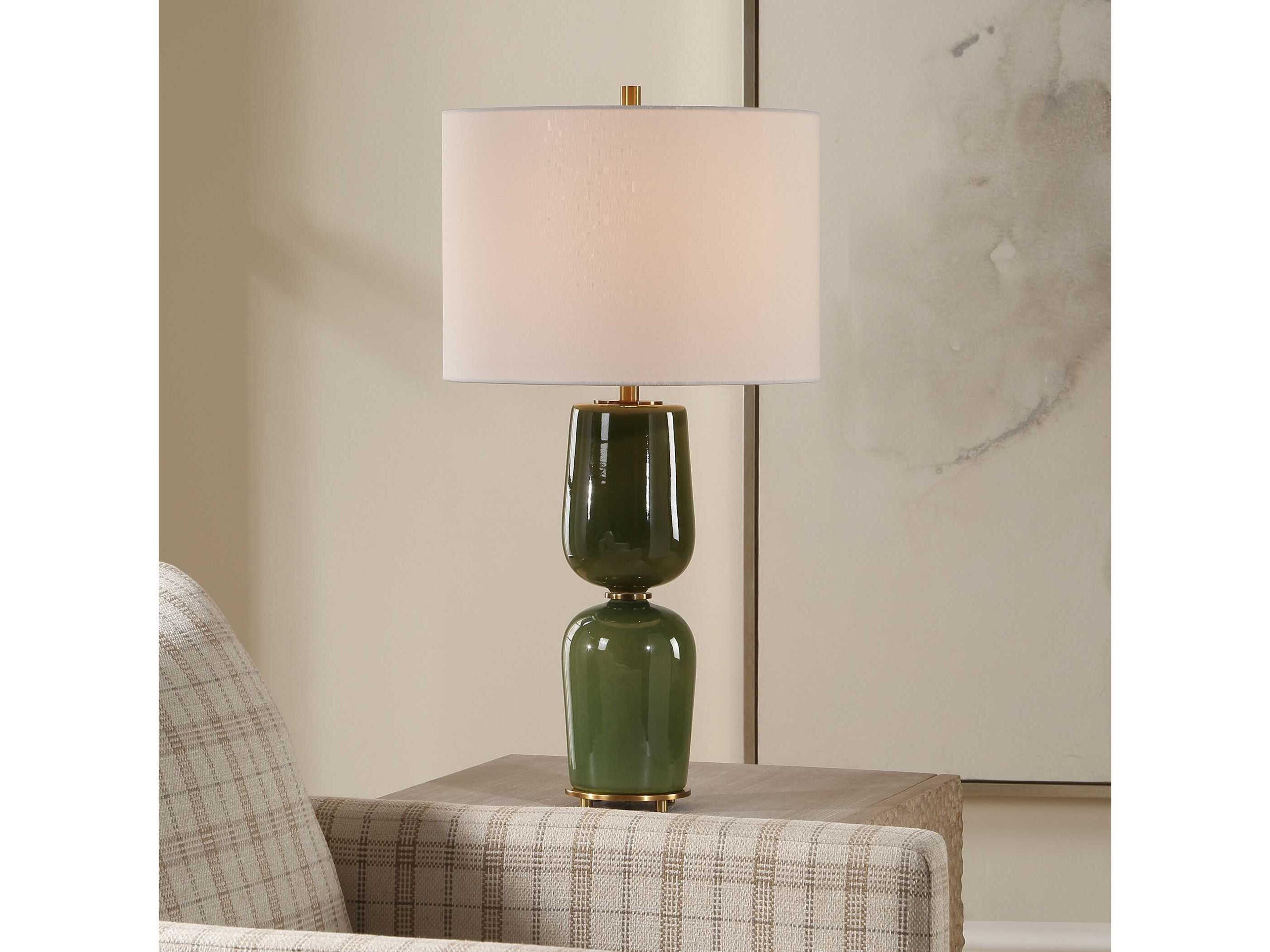 Uttermost Meyer Moss Green Round Drum Hardback Buffet Lamp