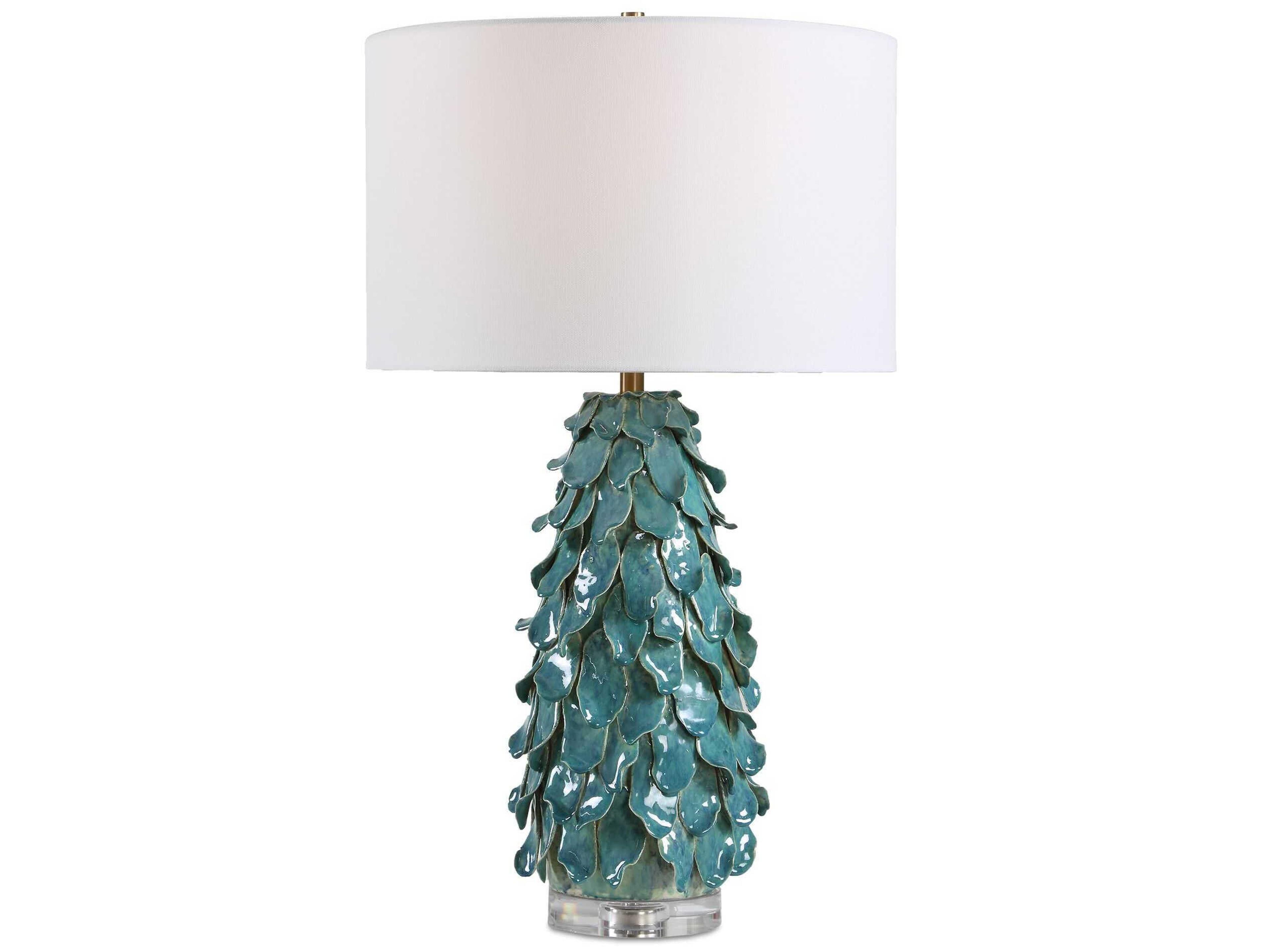 Mina Teal Blue Round Drum Hardback Buffet Lamp