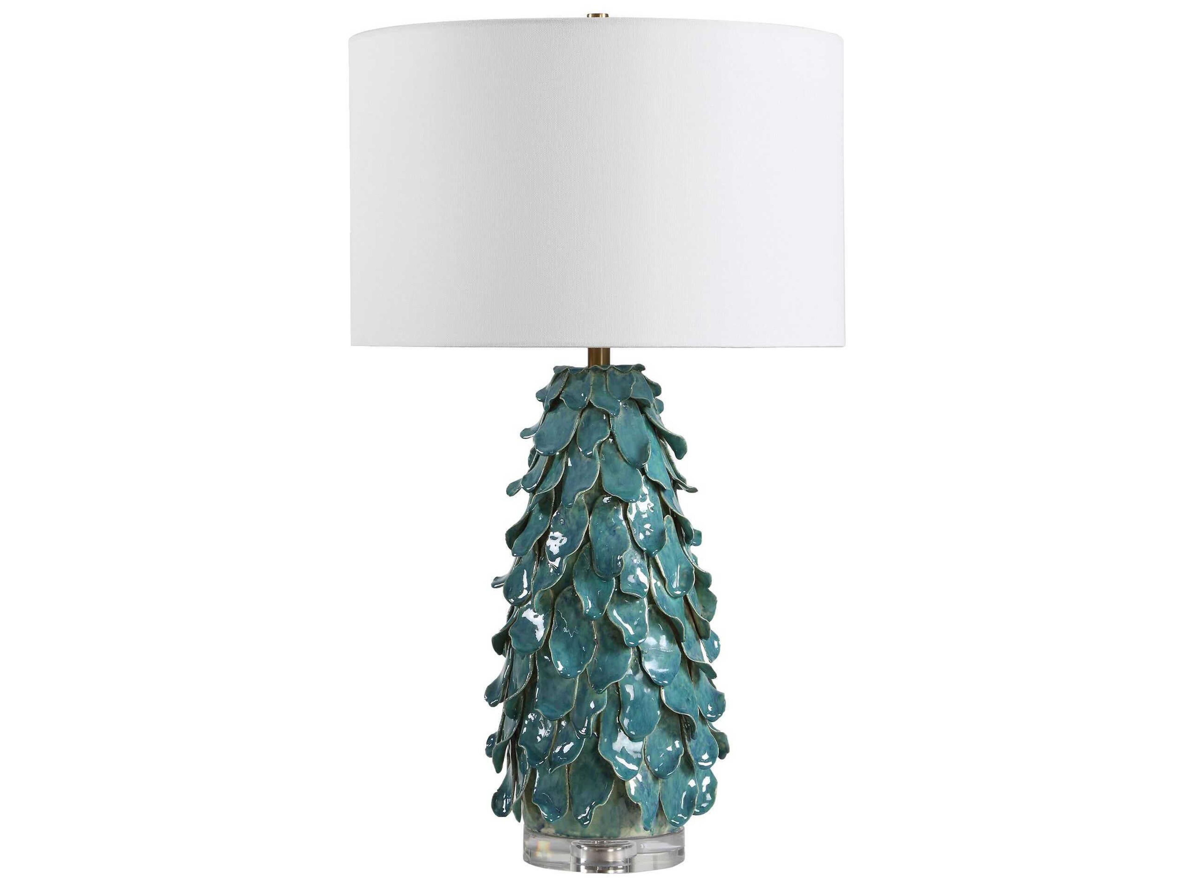 Uttermost Mina Teal Blue Round Drum Hardback Buffet Lamp