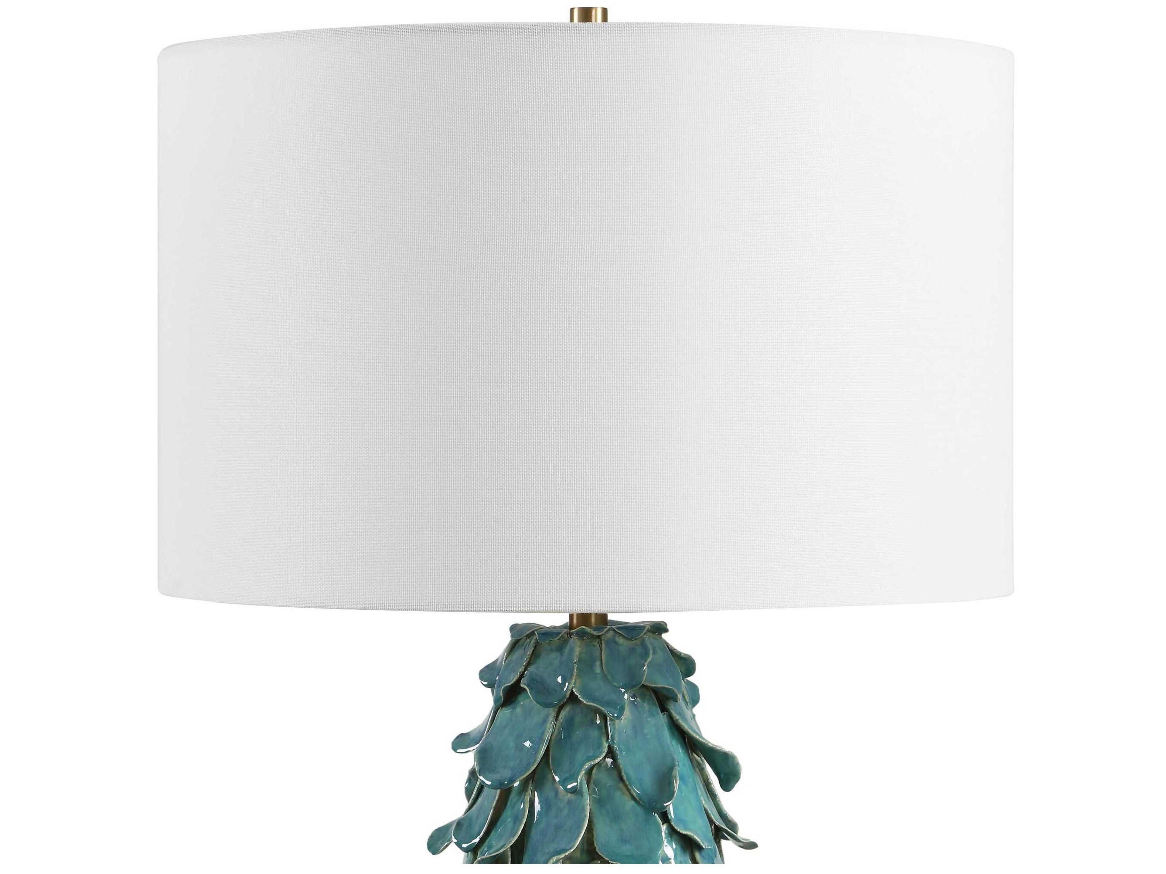 Uttermost Mina Teal Blue Round Drum Hardback Buffet Lamp