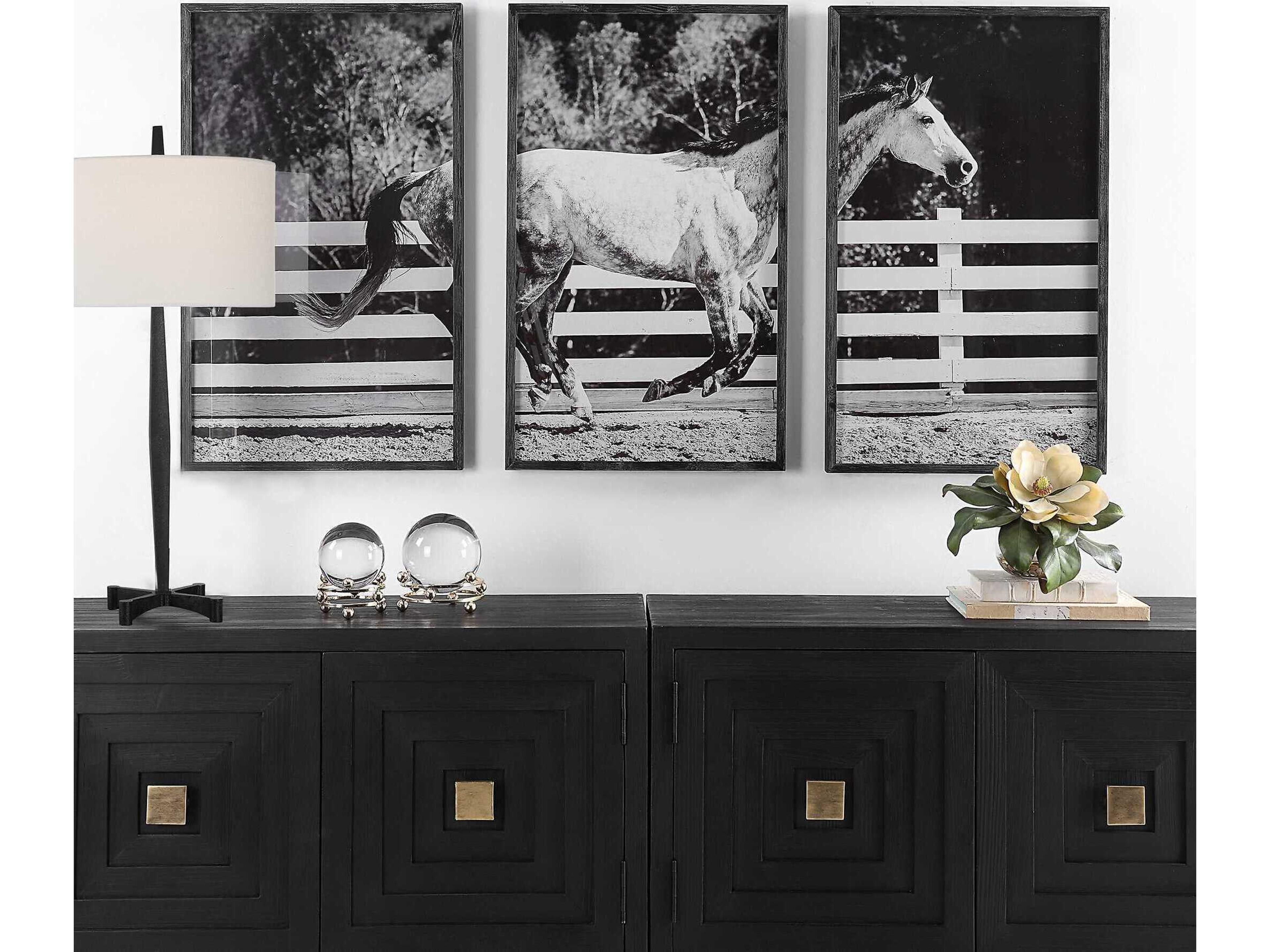 Uttermost Galloping Forward Equine Printed Wall Art Set of 3