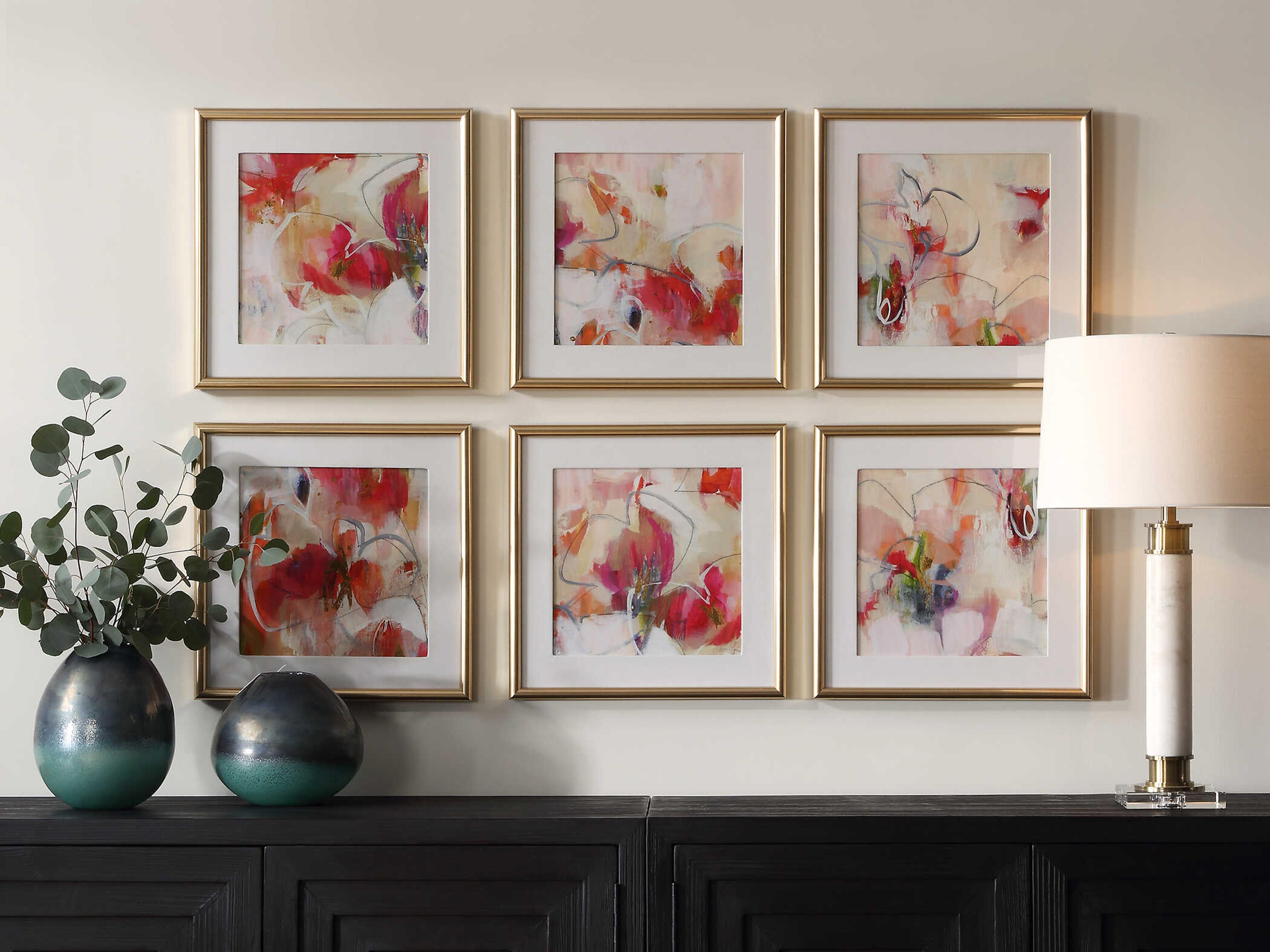 Uttermost Fresh Start Red Abstract Prints Set of 6