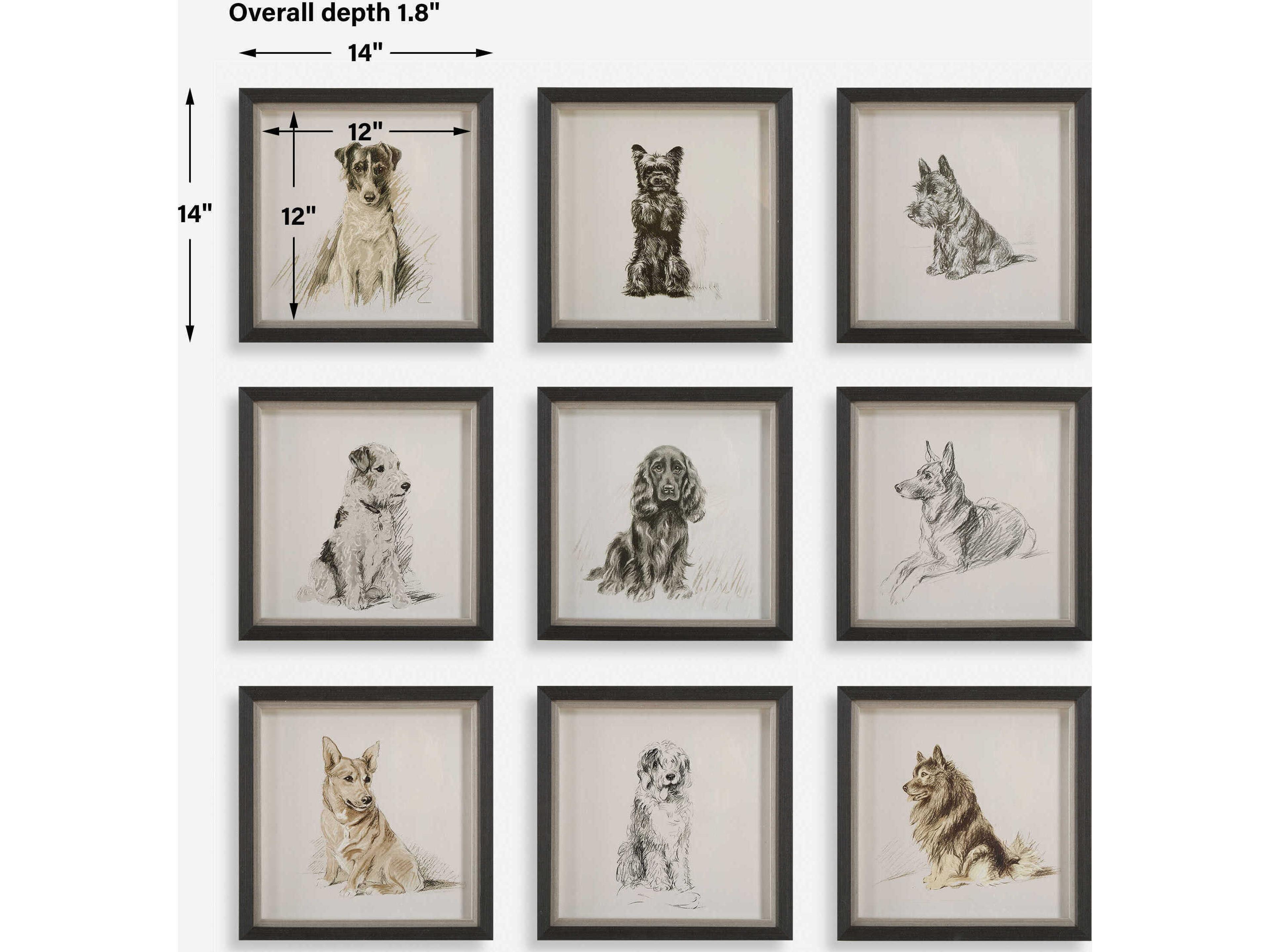 Uttermost Loyal Companion Framed Dog Prints Set of 9