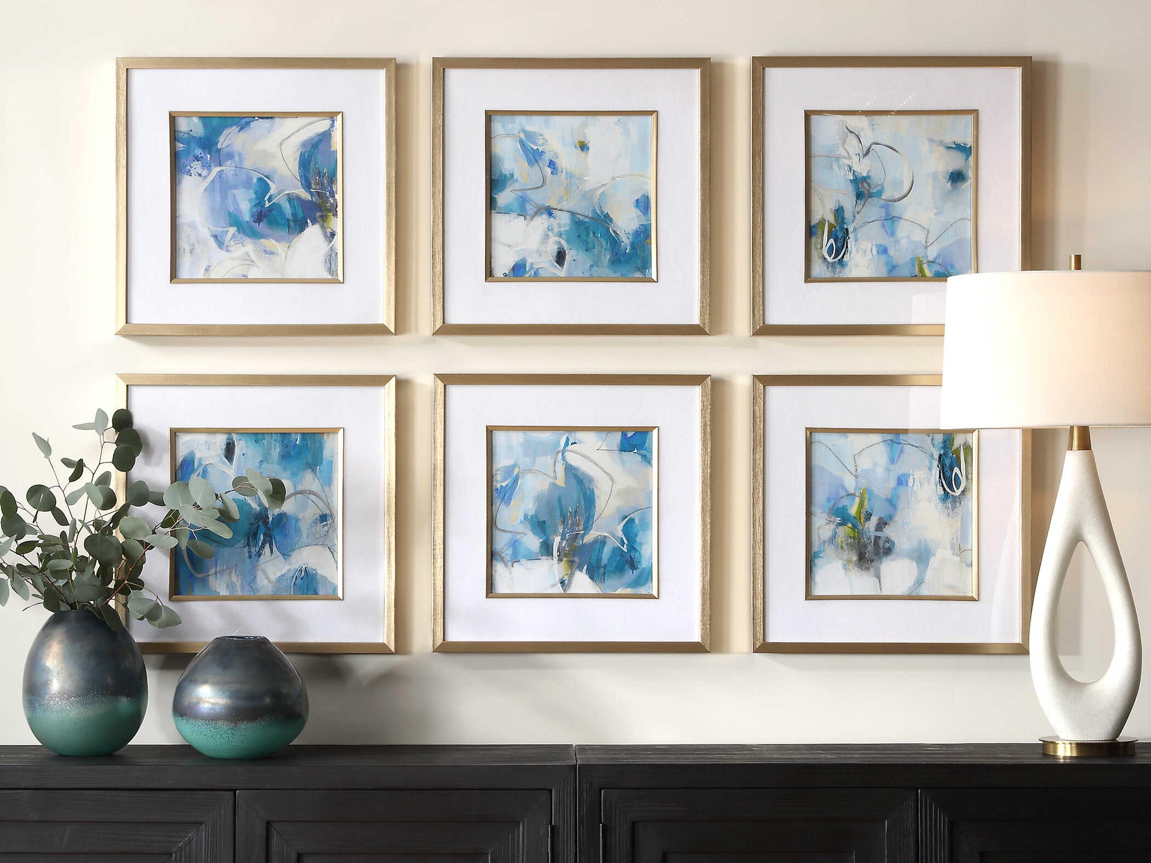 Uttermost Fresh Start Blue Abstract Prints Set of 6