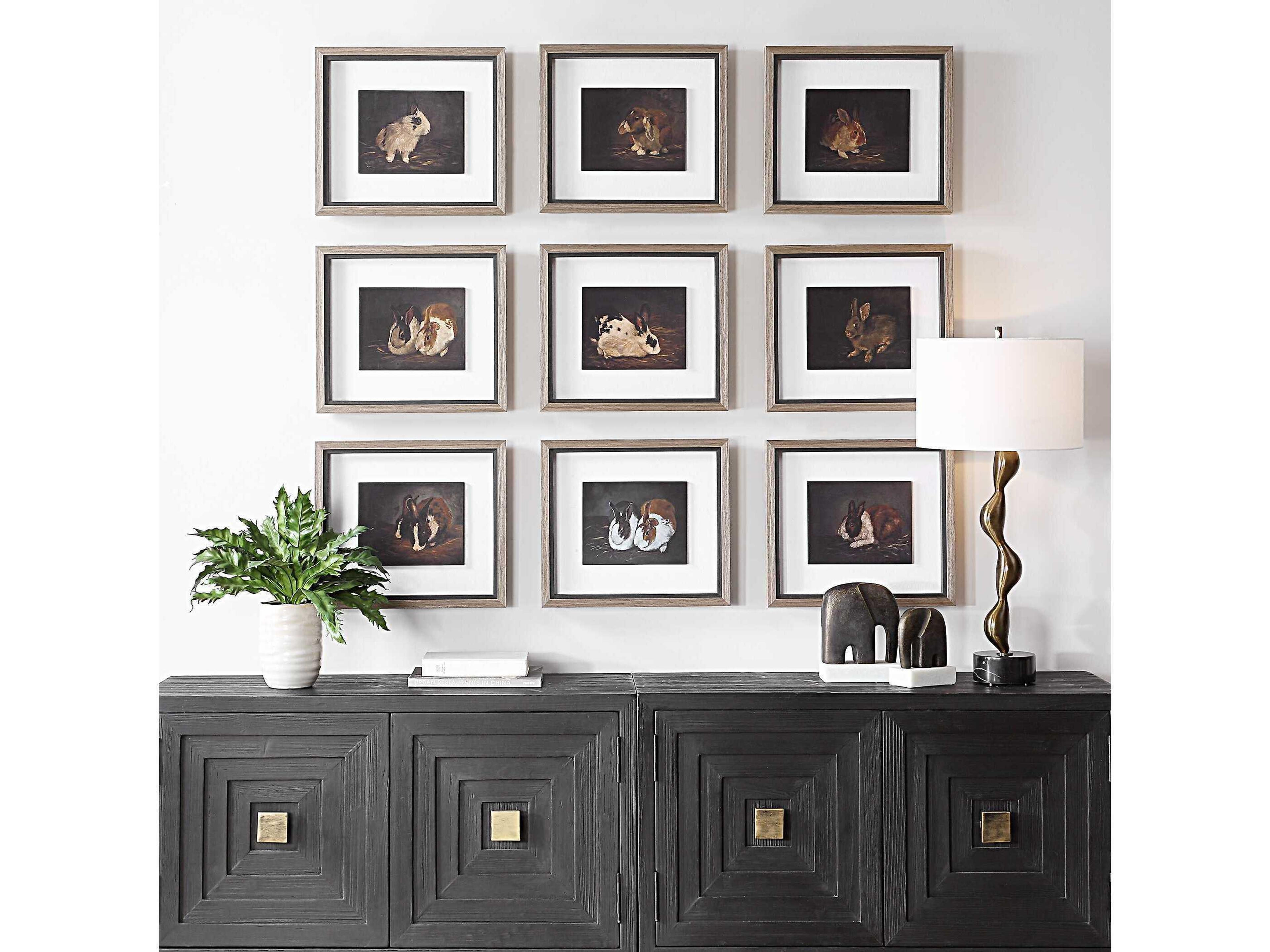 Uttermost Resting Bunny Framed Prints Set of 9