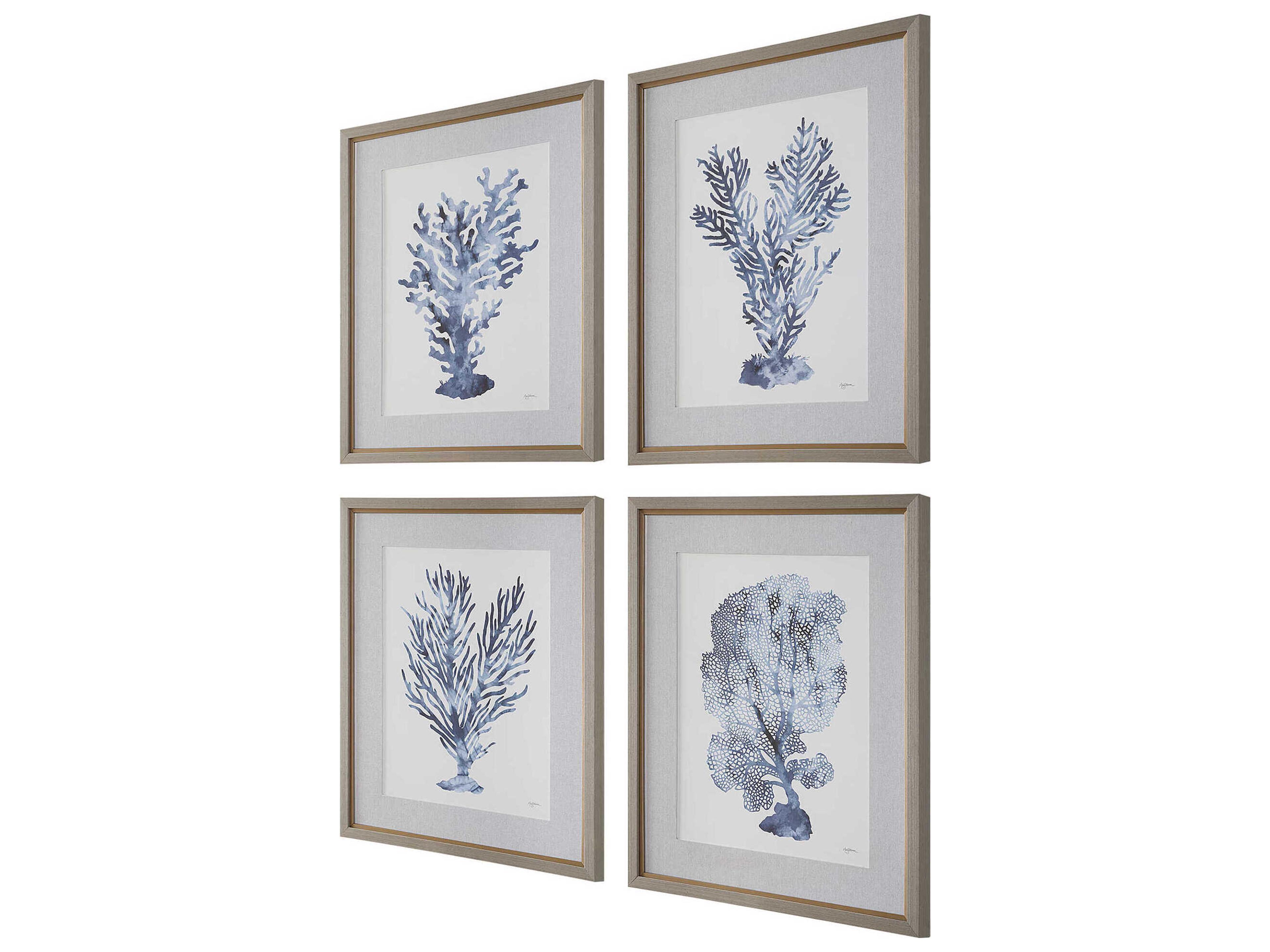 Uttermost Shibori Coral Framed Prints Set of 4