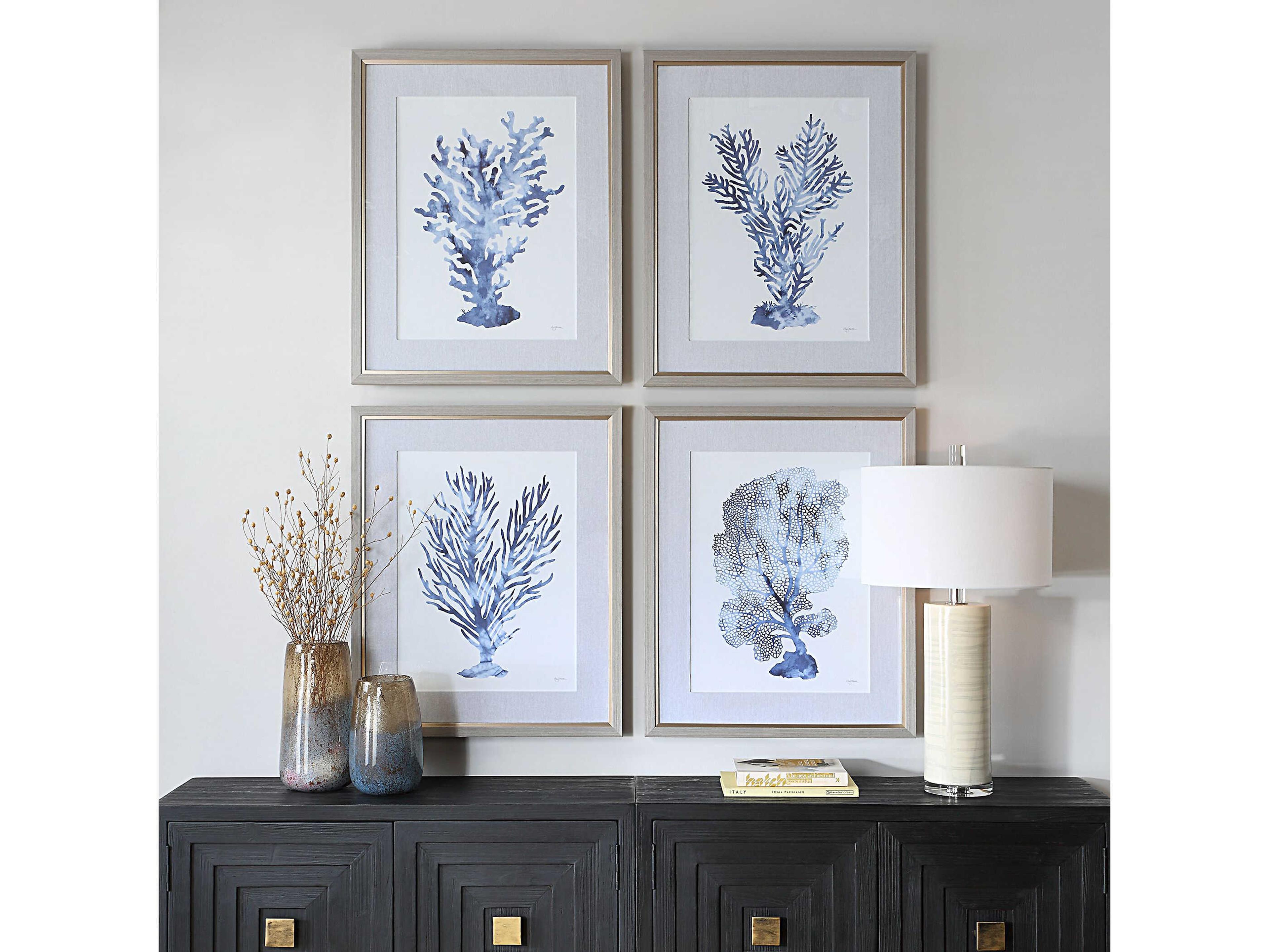 Uttermost Shibori Coral Framed Prints Set of 4
