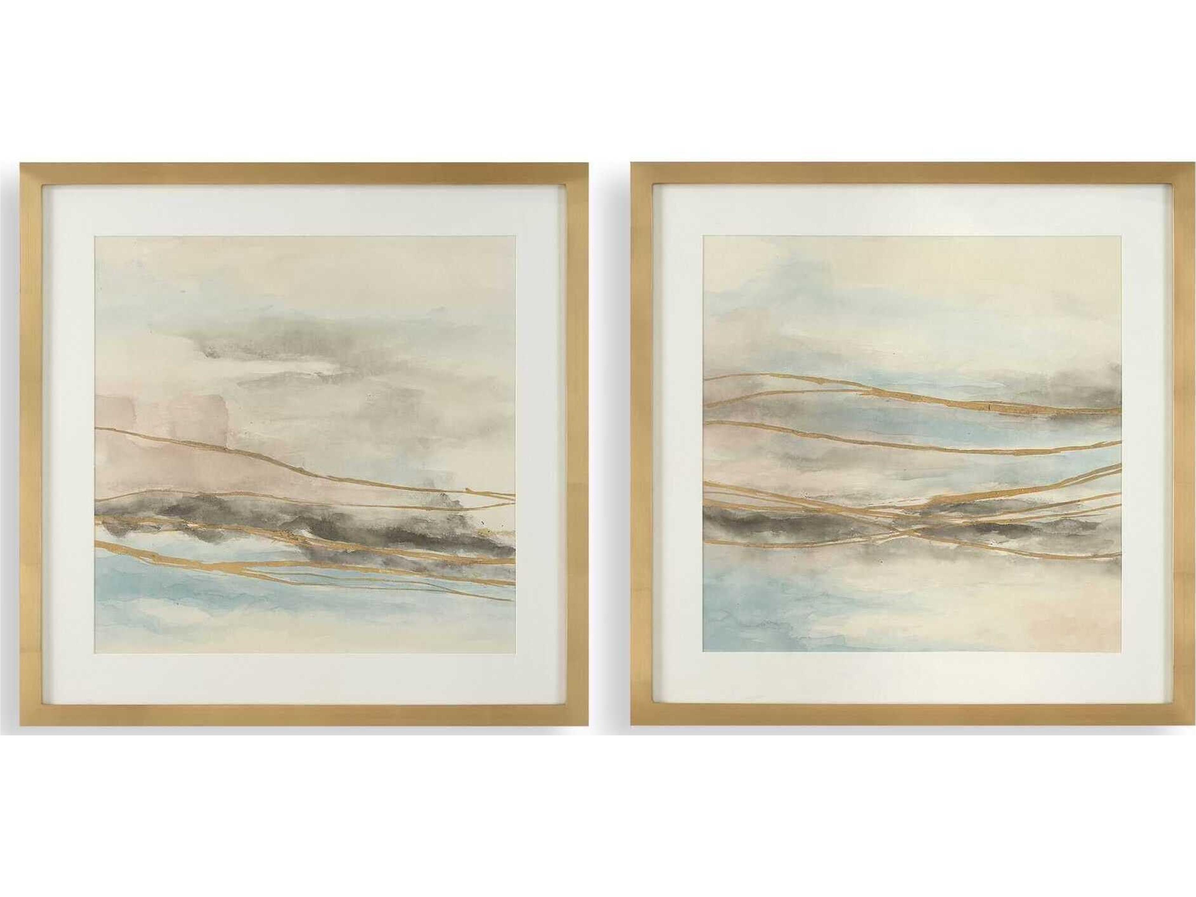 So Golden Abstract Landscape Prints Set of 2
