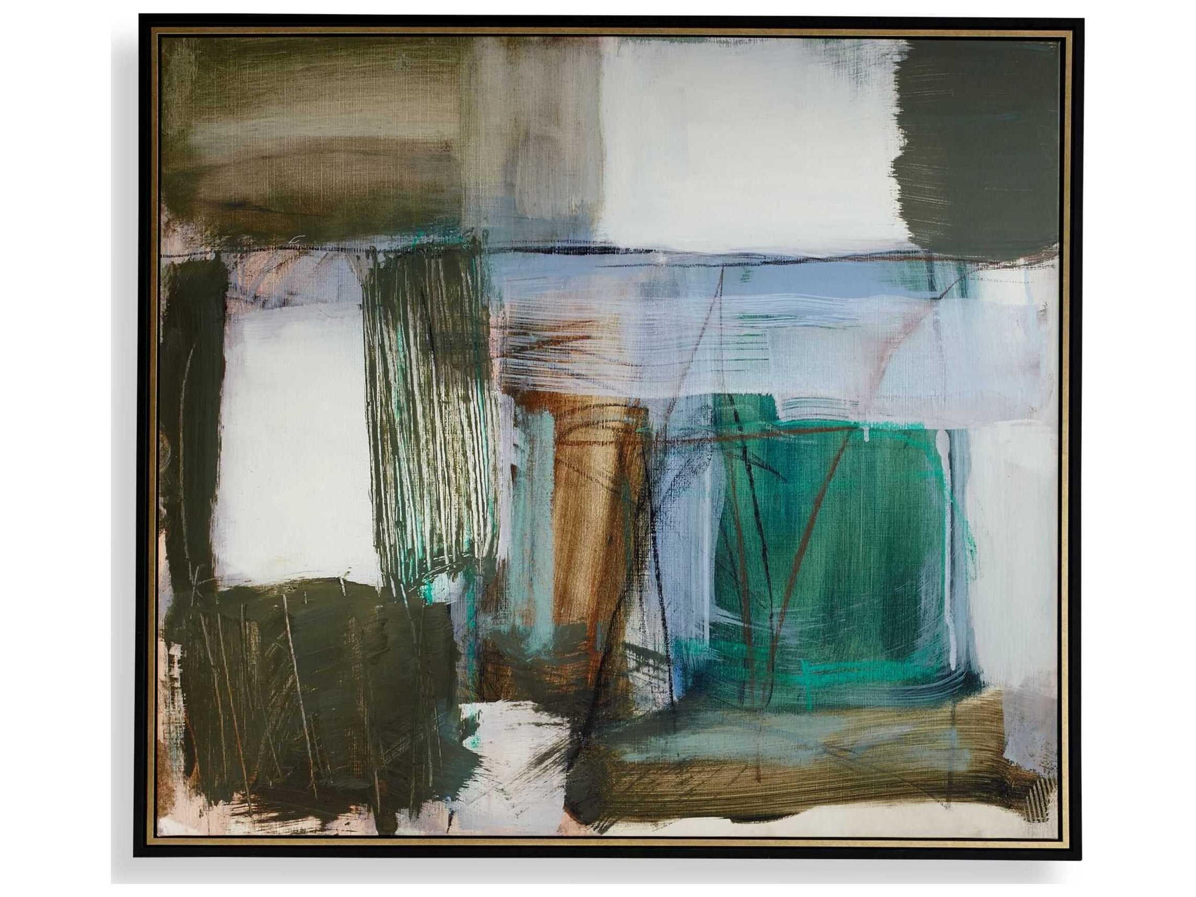 Green Fields Framed Abstract Canvas Art