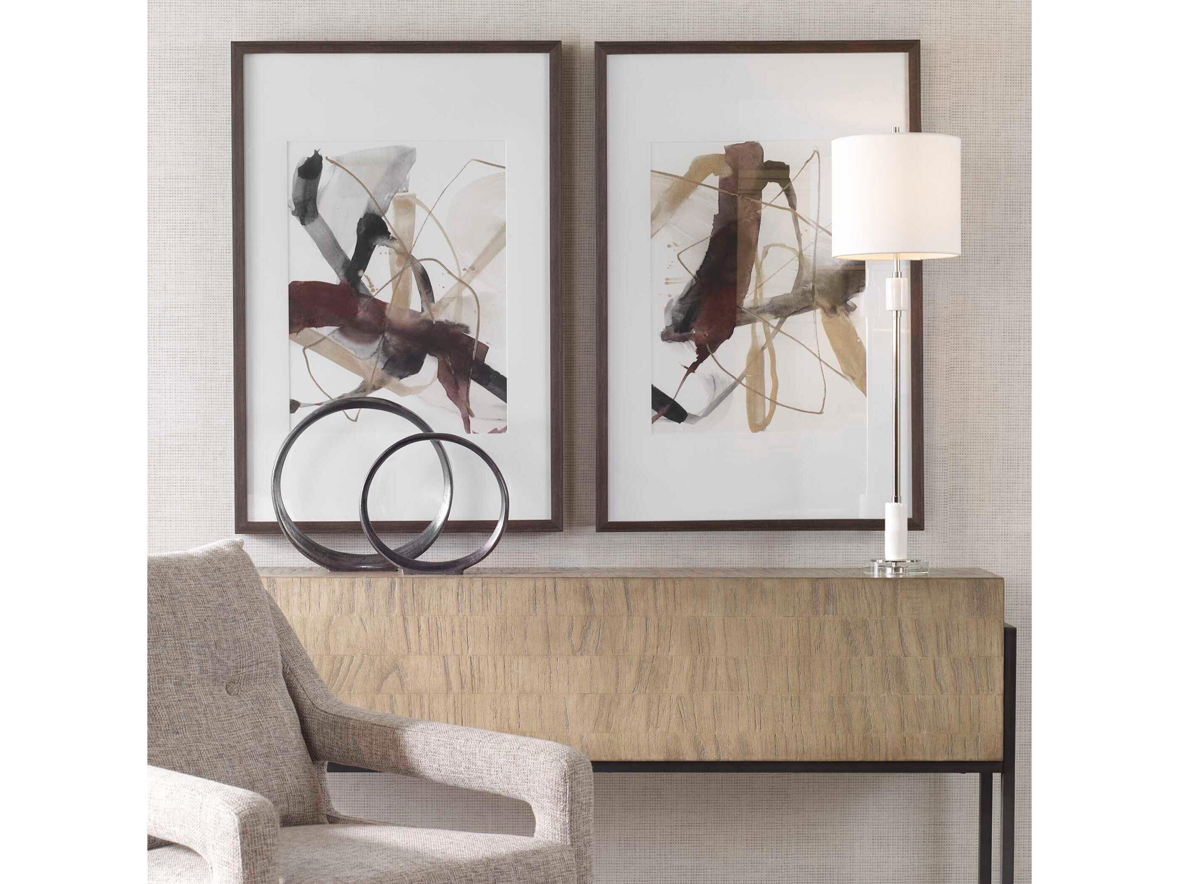 Uttermost Burgundy Interjection Abstract Prints Wall Art Set of 2