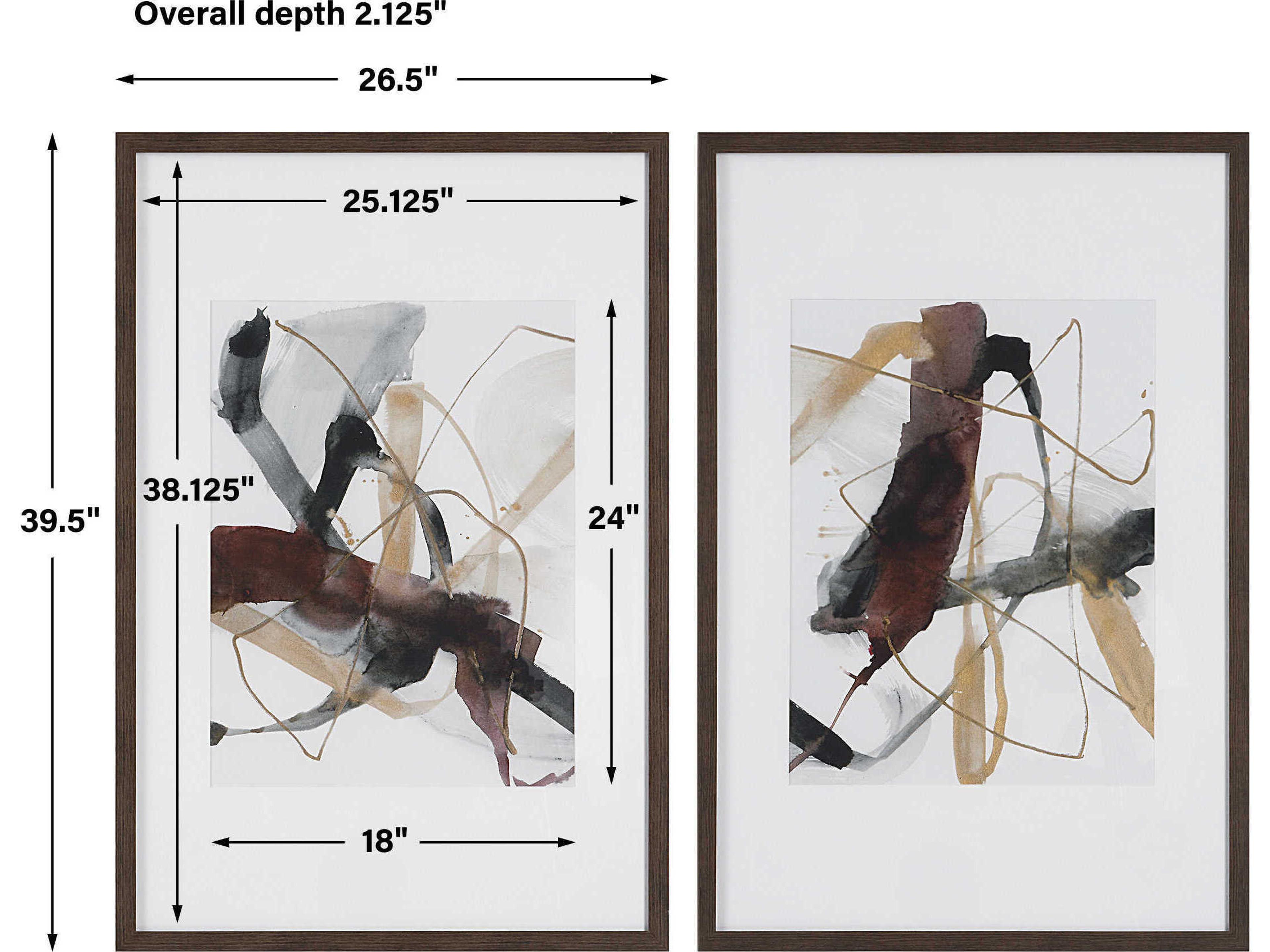 Uttermost Burgundy Interjection Abstract Prints Wall Art Set of 2