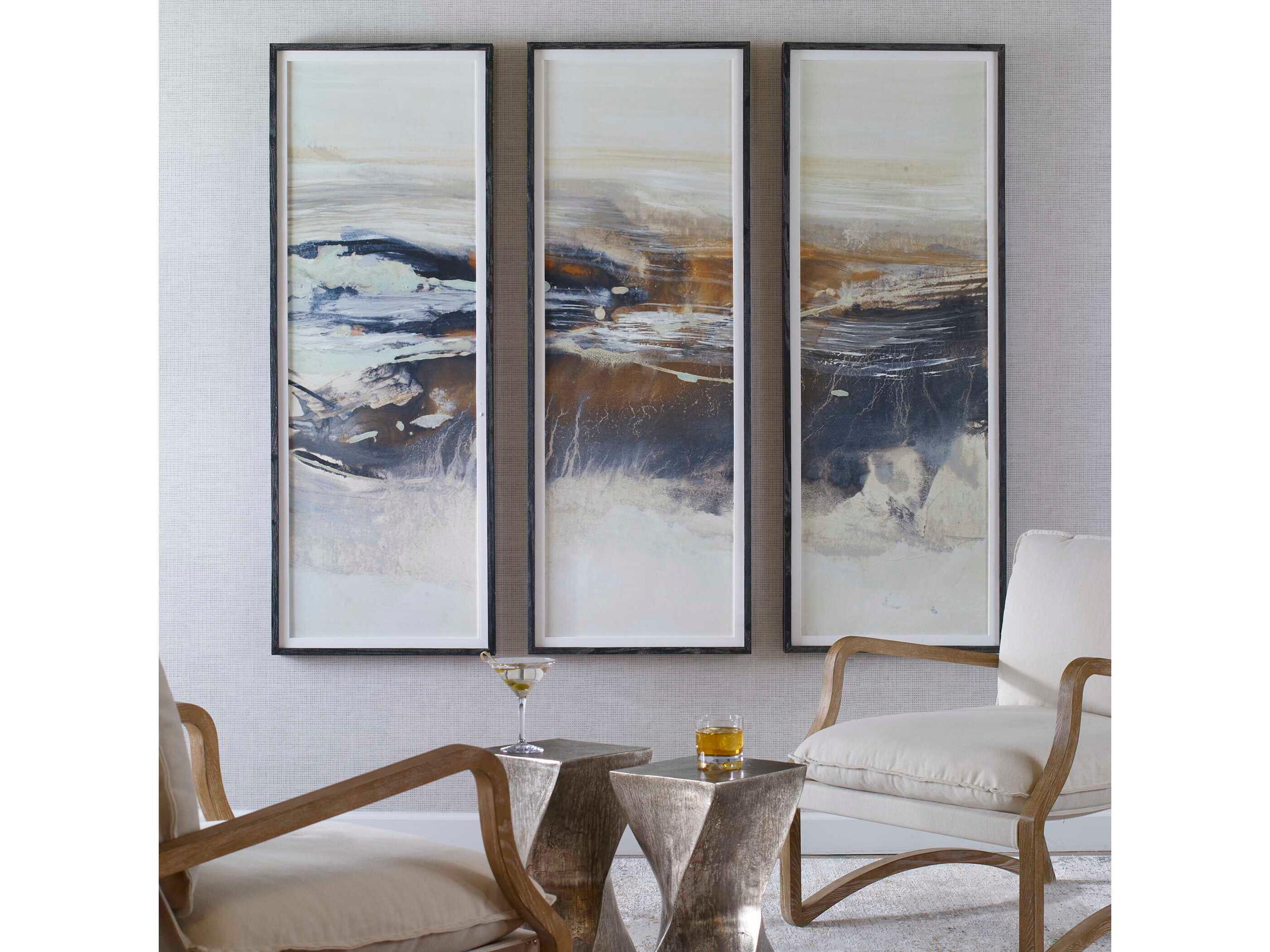 Uttermost Graphite Dark Espresso Framed Prints Wall Aart Set of 3