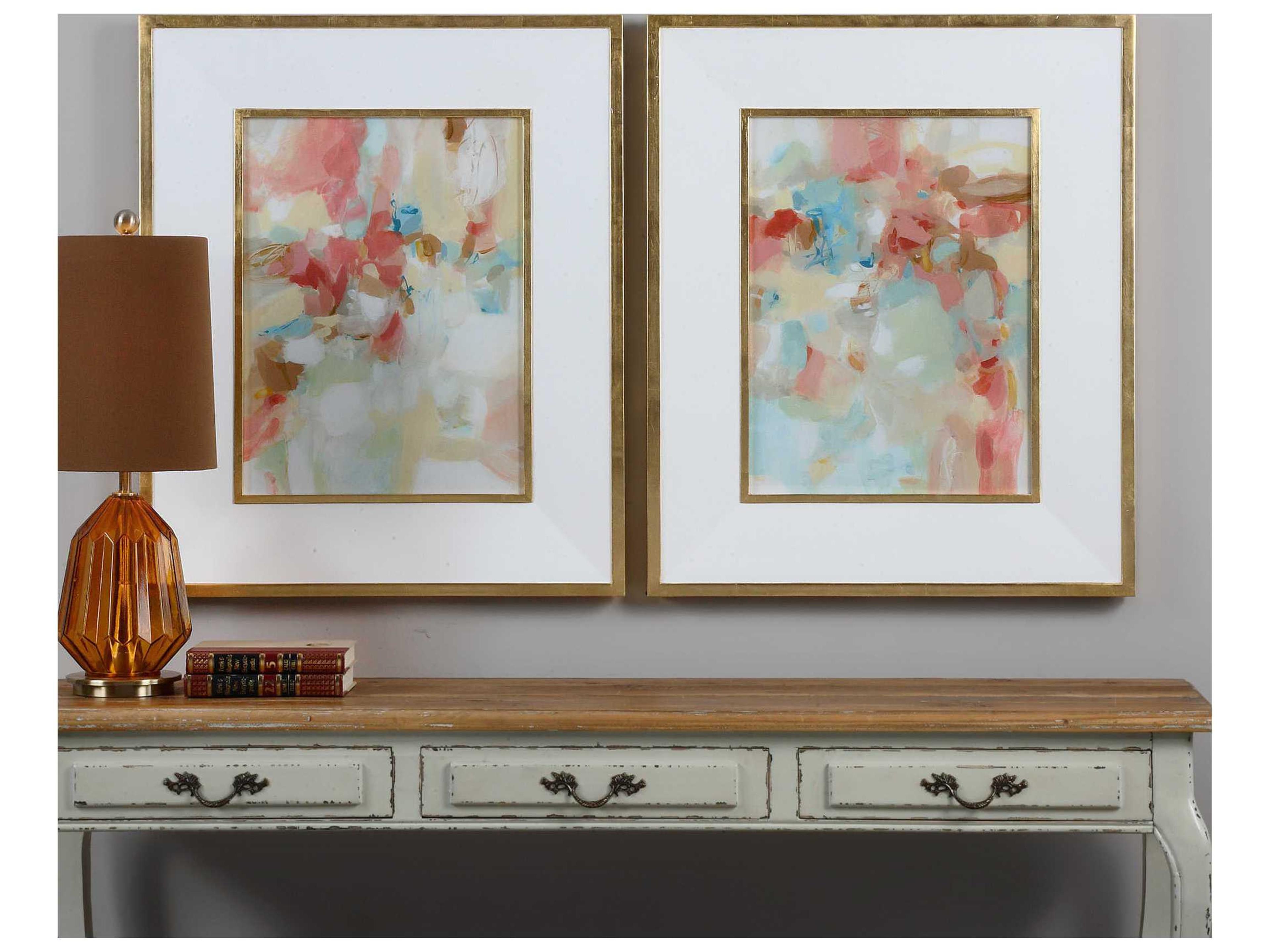 Uttermost A Touch Of Blush & Rosewood Fences Art Set of 2