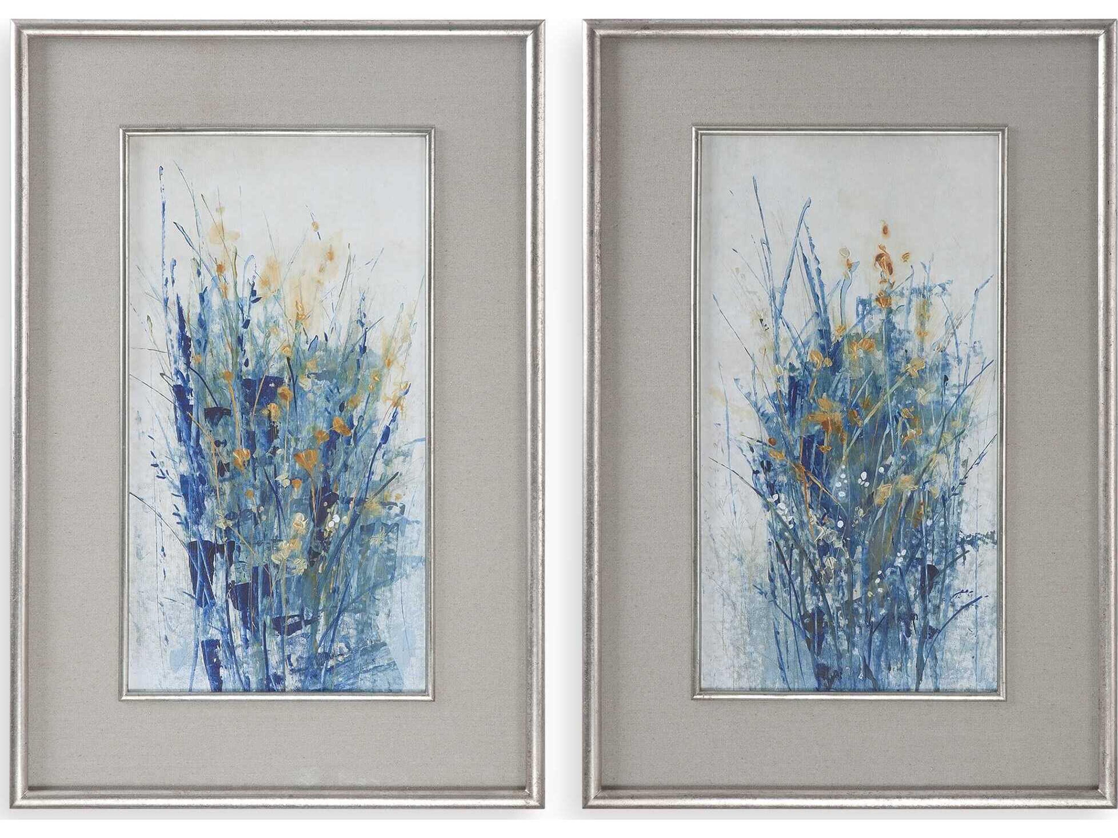 Indigo Florals Framed Art Set of 2