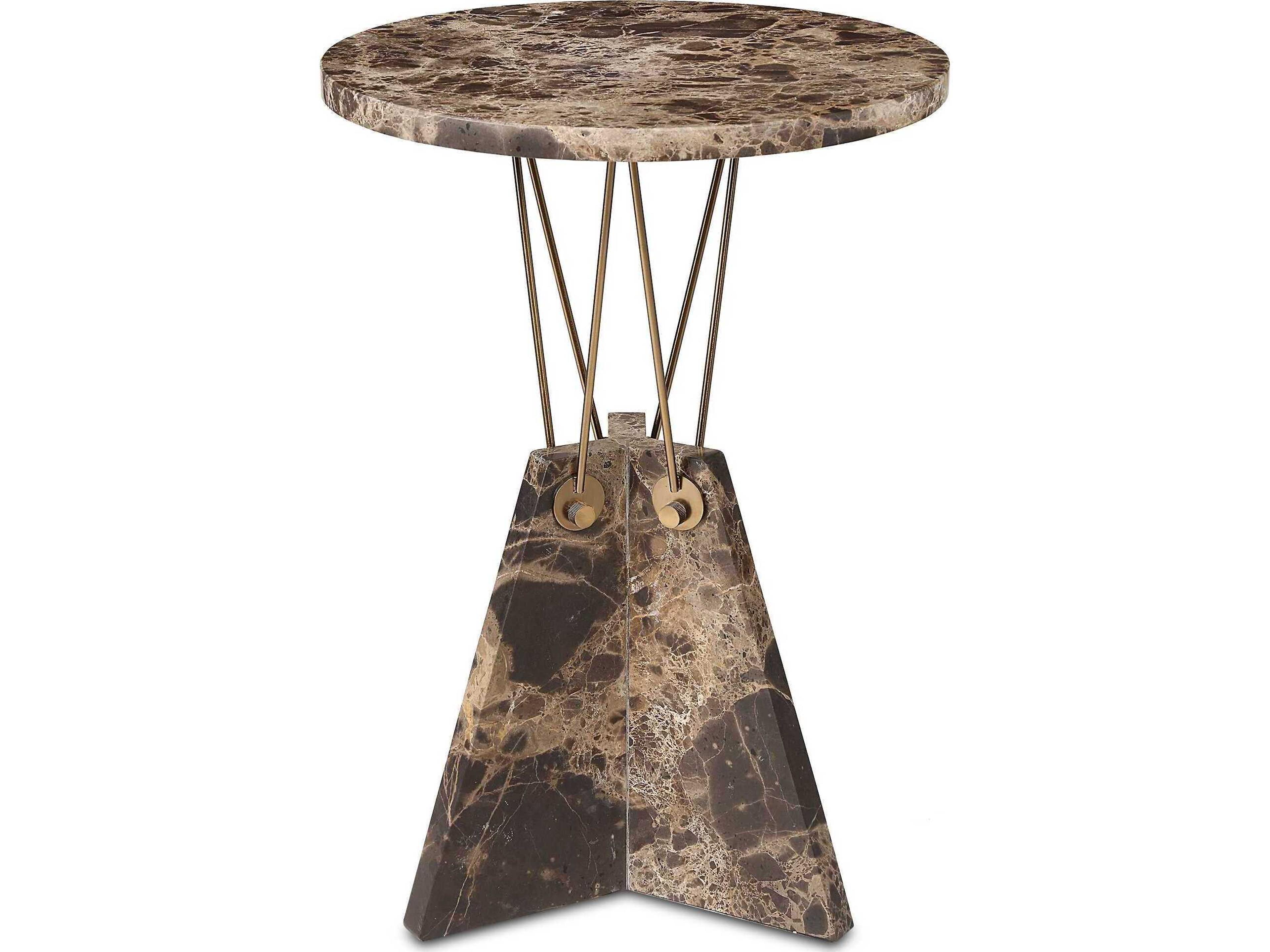 Uttermost Levitate Round Emperador Brown Marble End Table