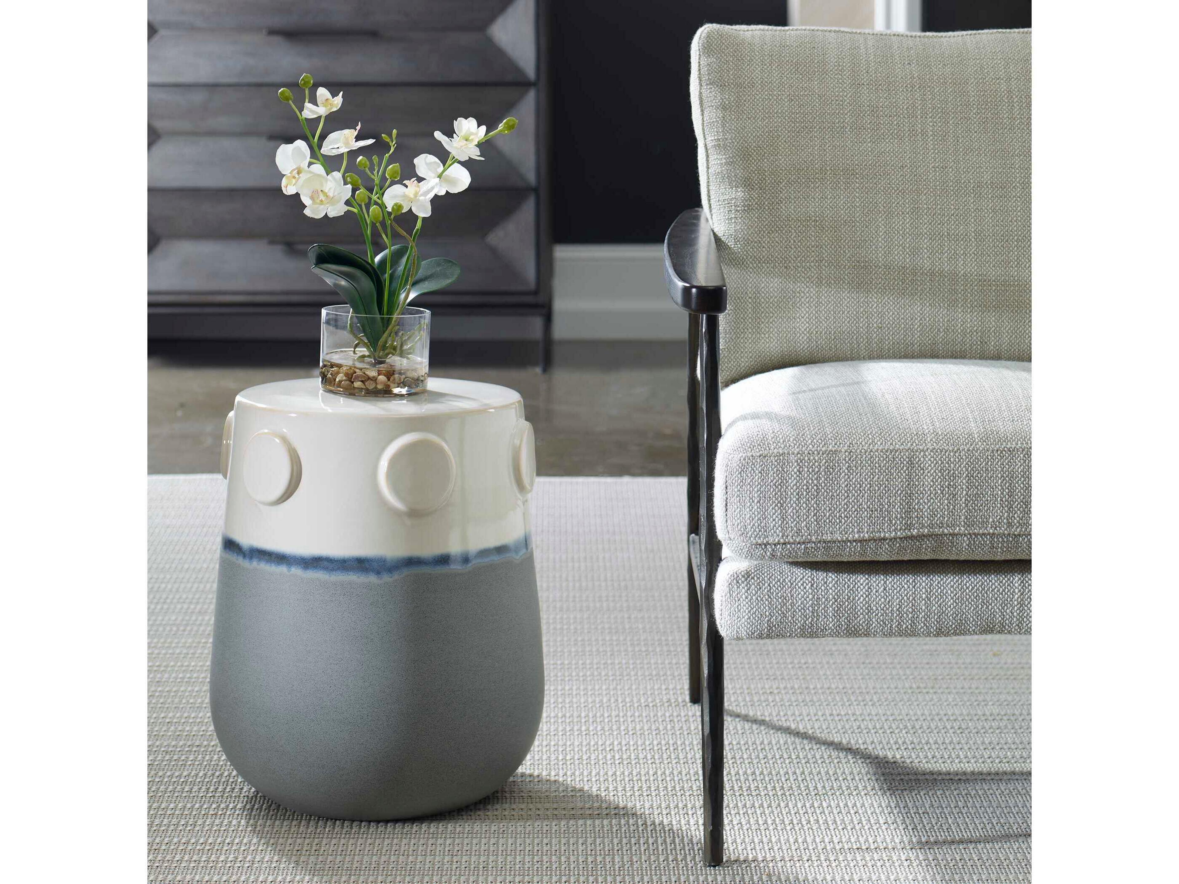 Uttermost Mulvane Off White Blue Gray Accent Stool