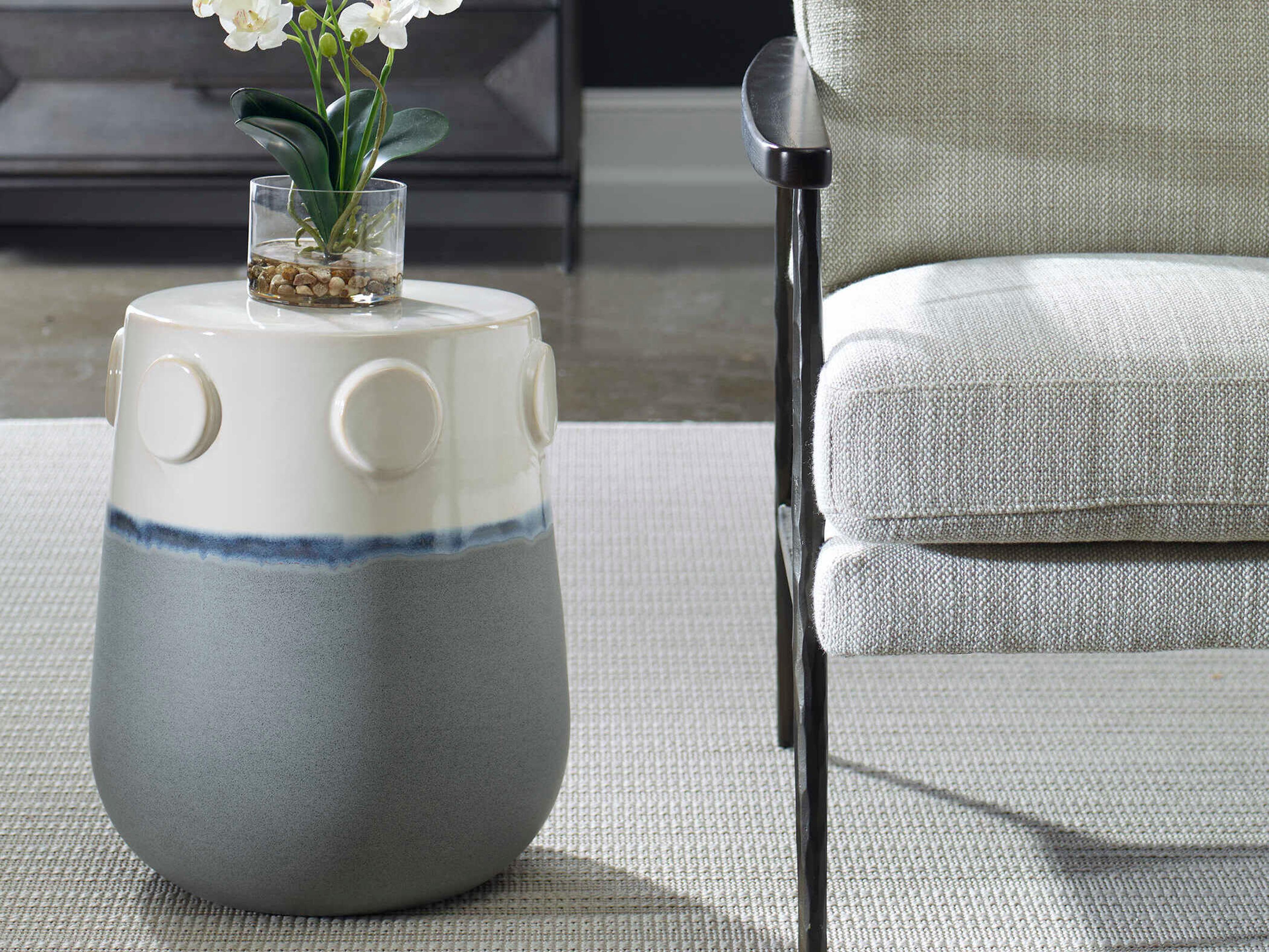 Uttermost Mulvane Off White Blue Gray Accent Stool