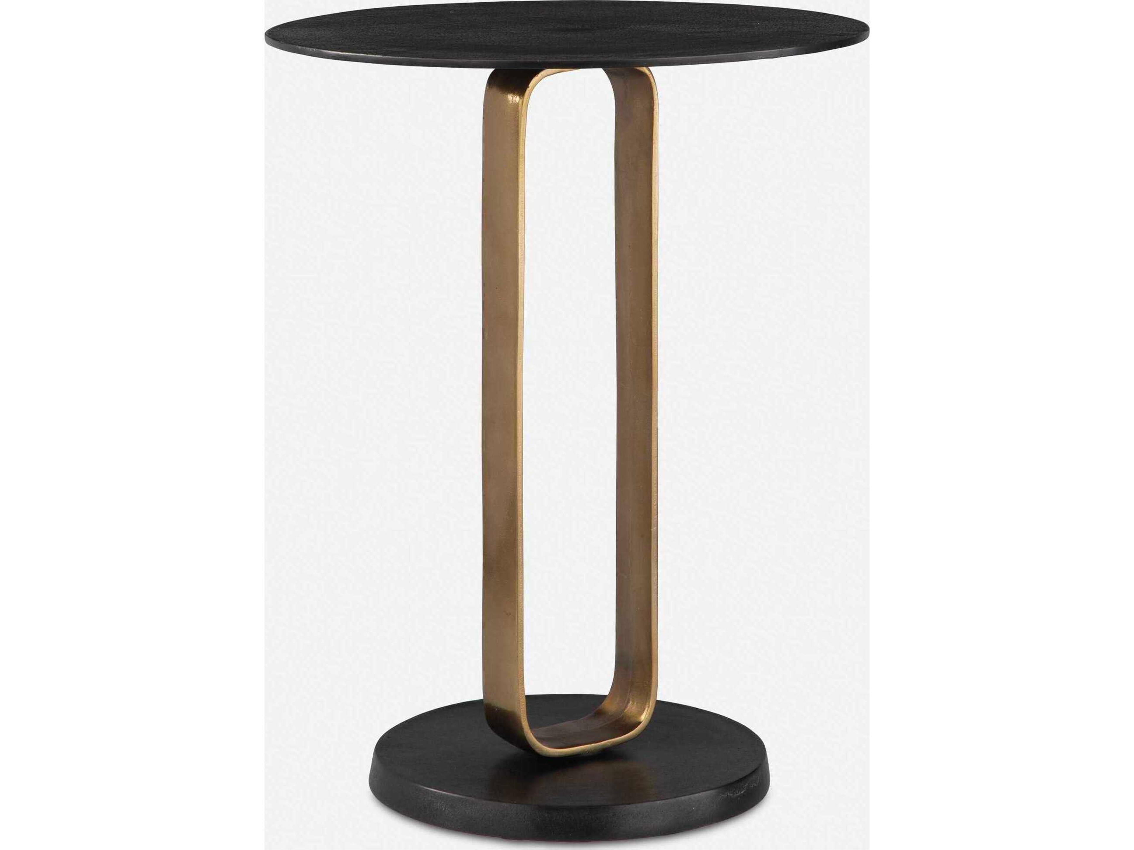 Uttermost Aperture Round Metal Brass Black End Table