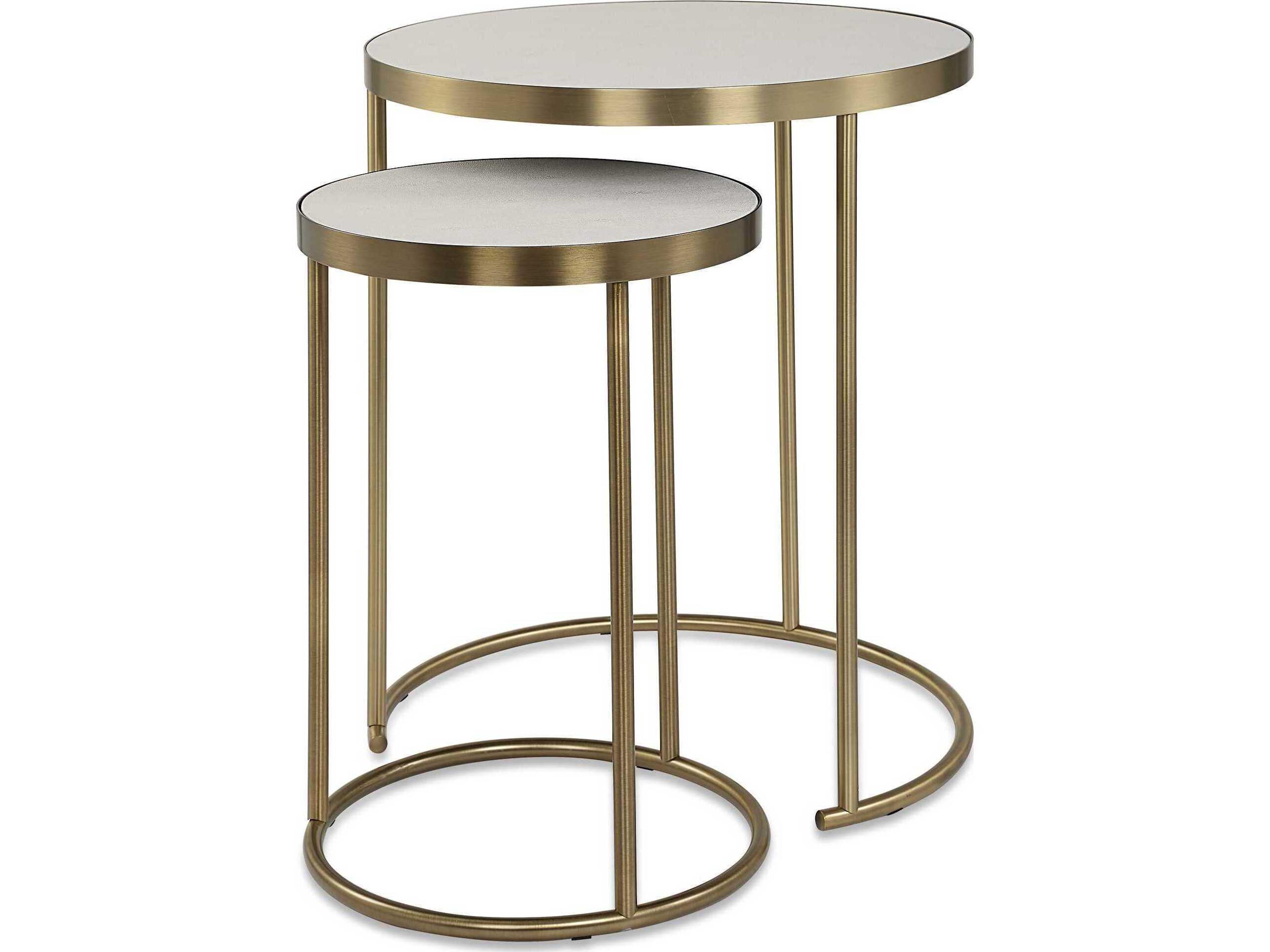Aragon Round Faux Leather Brass End Table