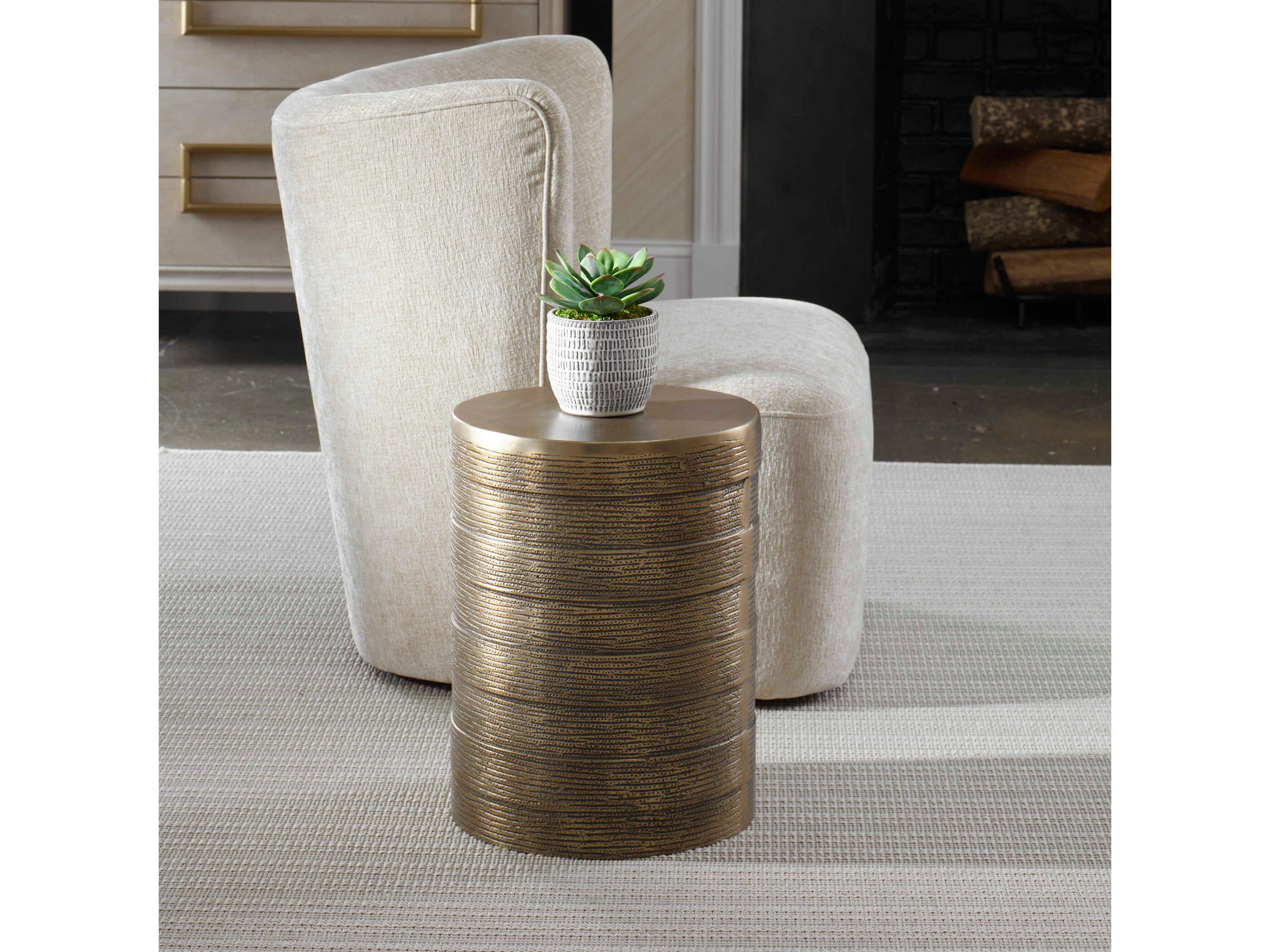 Uttermost Odin Round Metal Antique Brass End Table