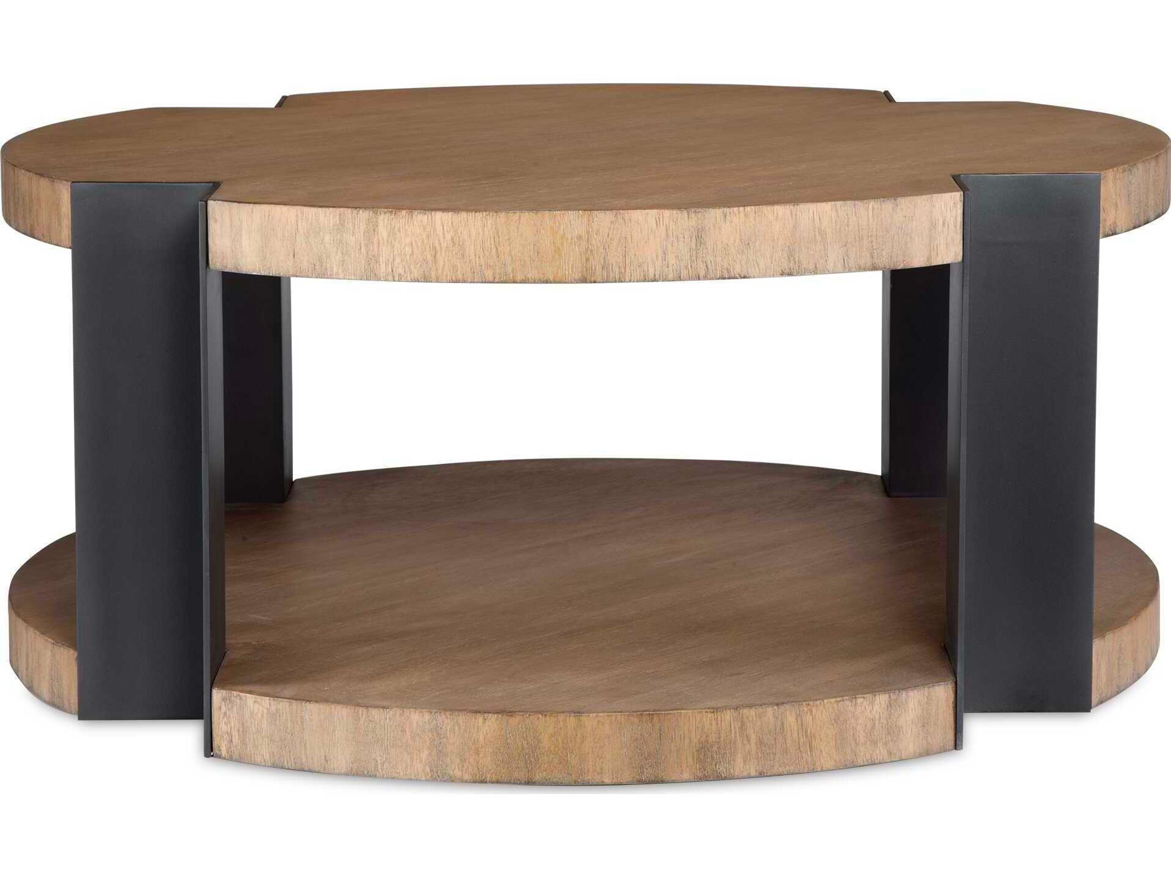 Loana Round Wood Matte Black Brown Coffee Table