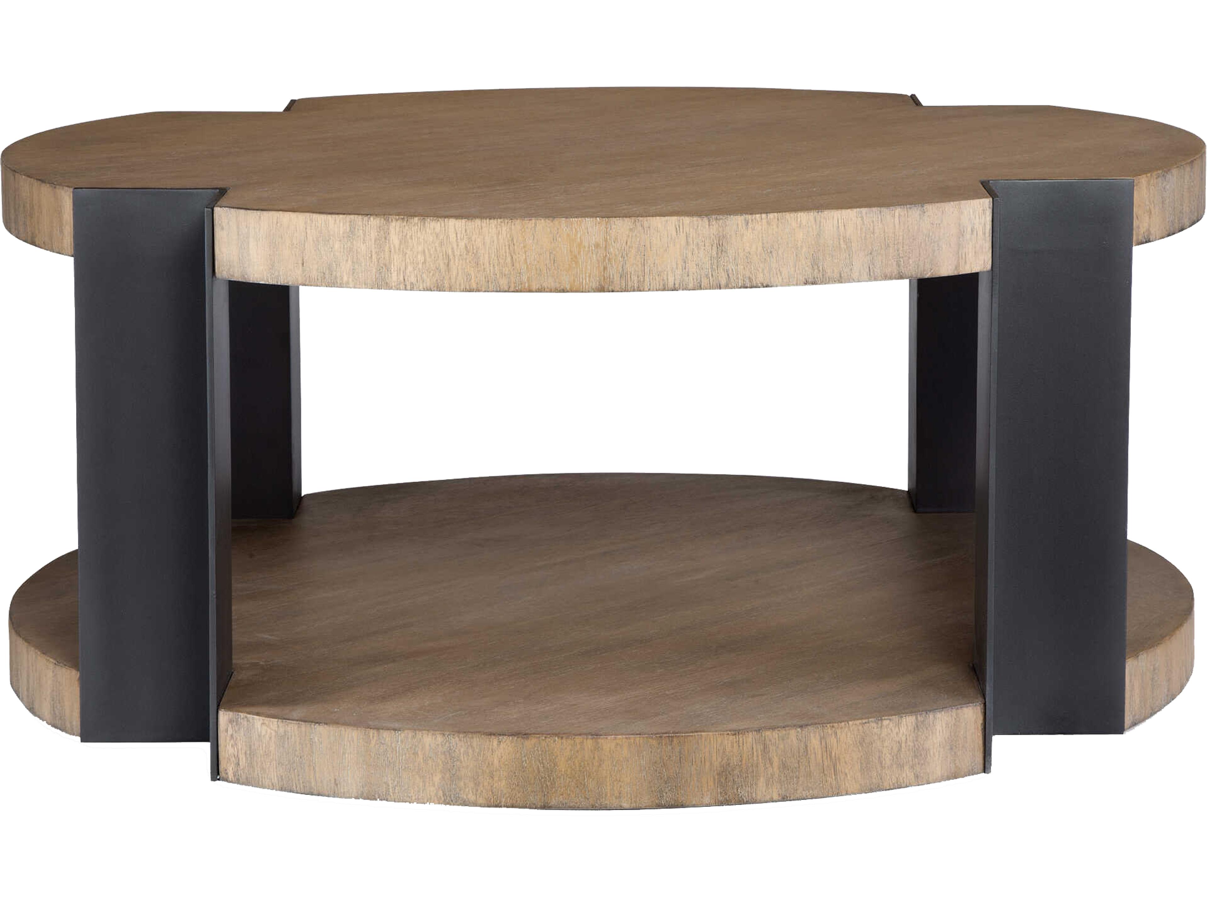 Uttermost Loana Round Wood Matte Black Brown Coffee Table