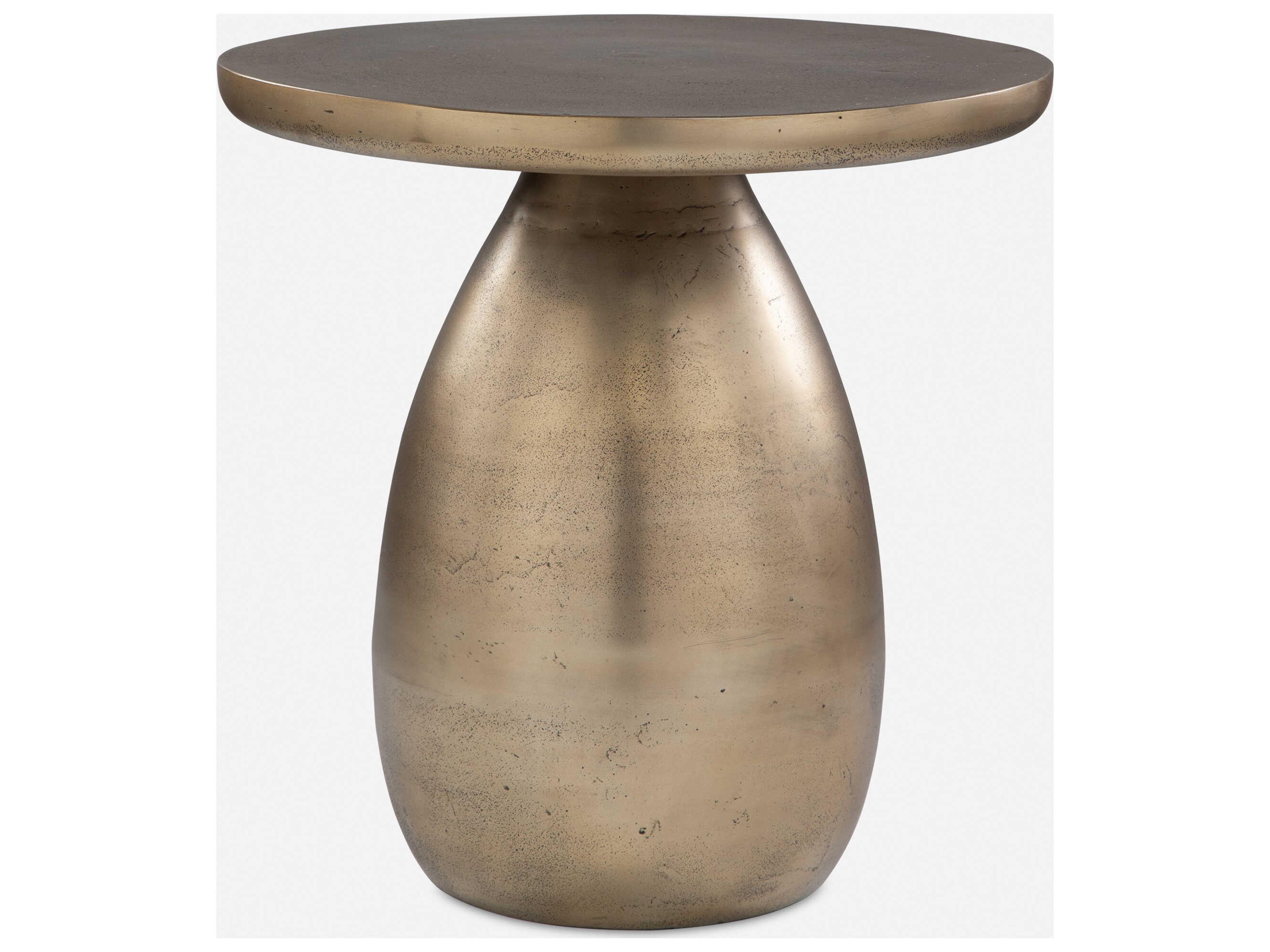 Uttermost Antigua Round Metal Antique Brass End Table