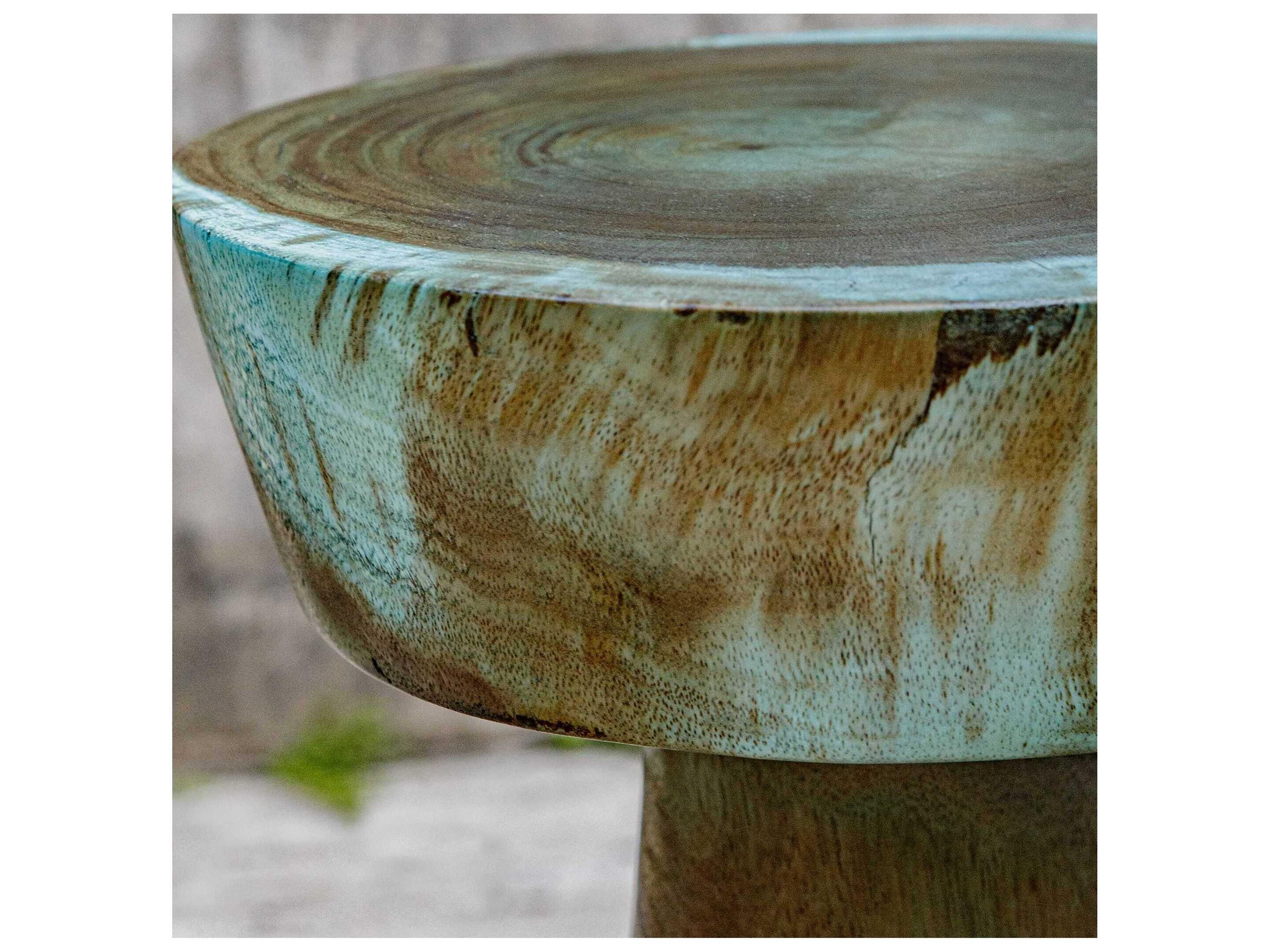 Uttermost Mano Round Wood Blue Green End Table