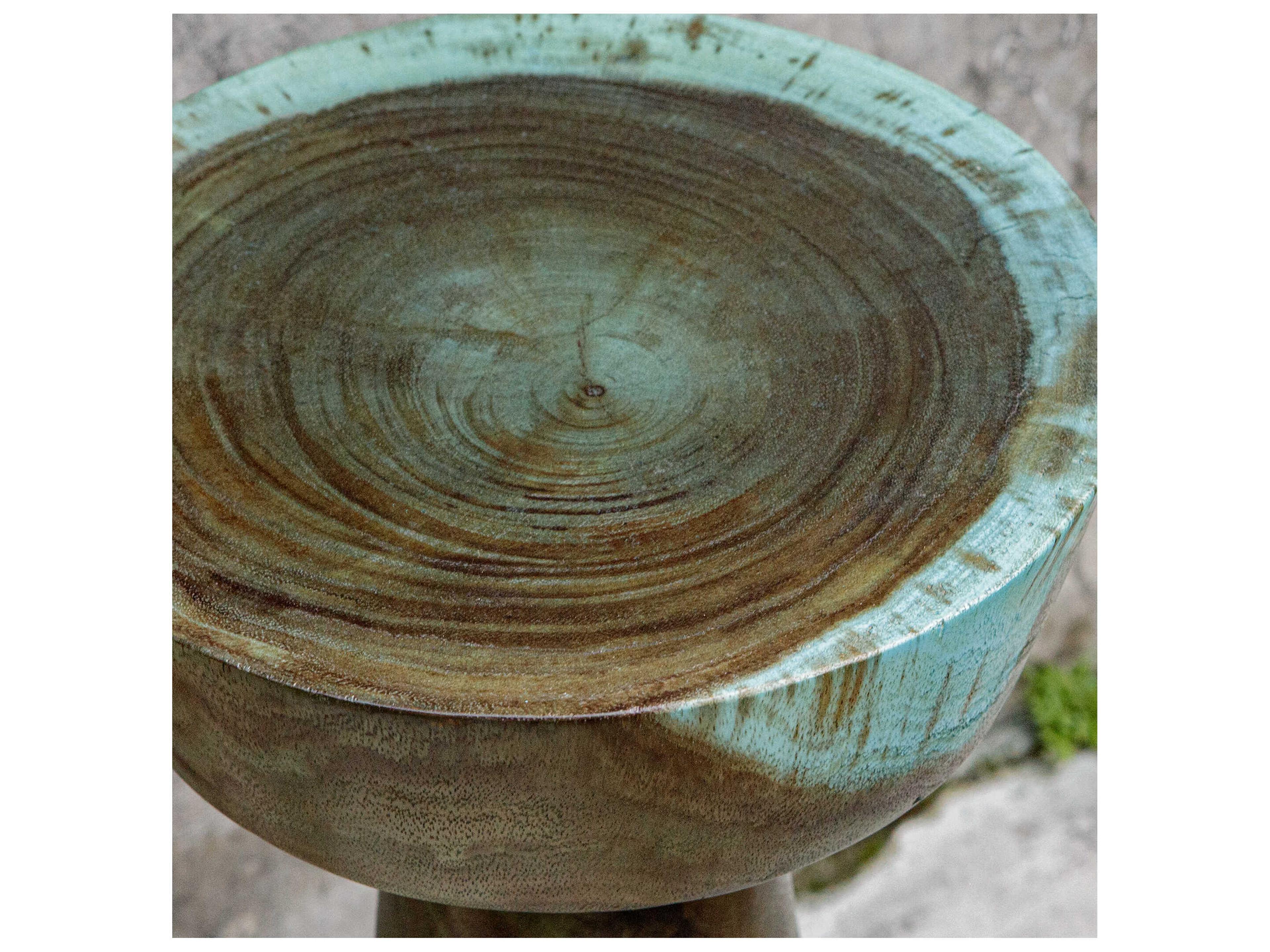 Uttermost Mano Round Wood Blue Green End Table
