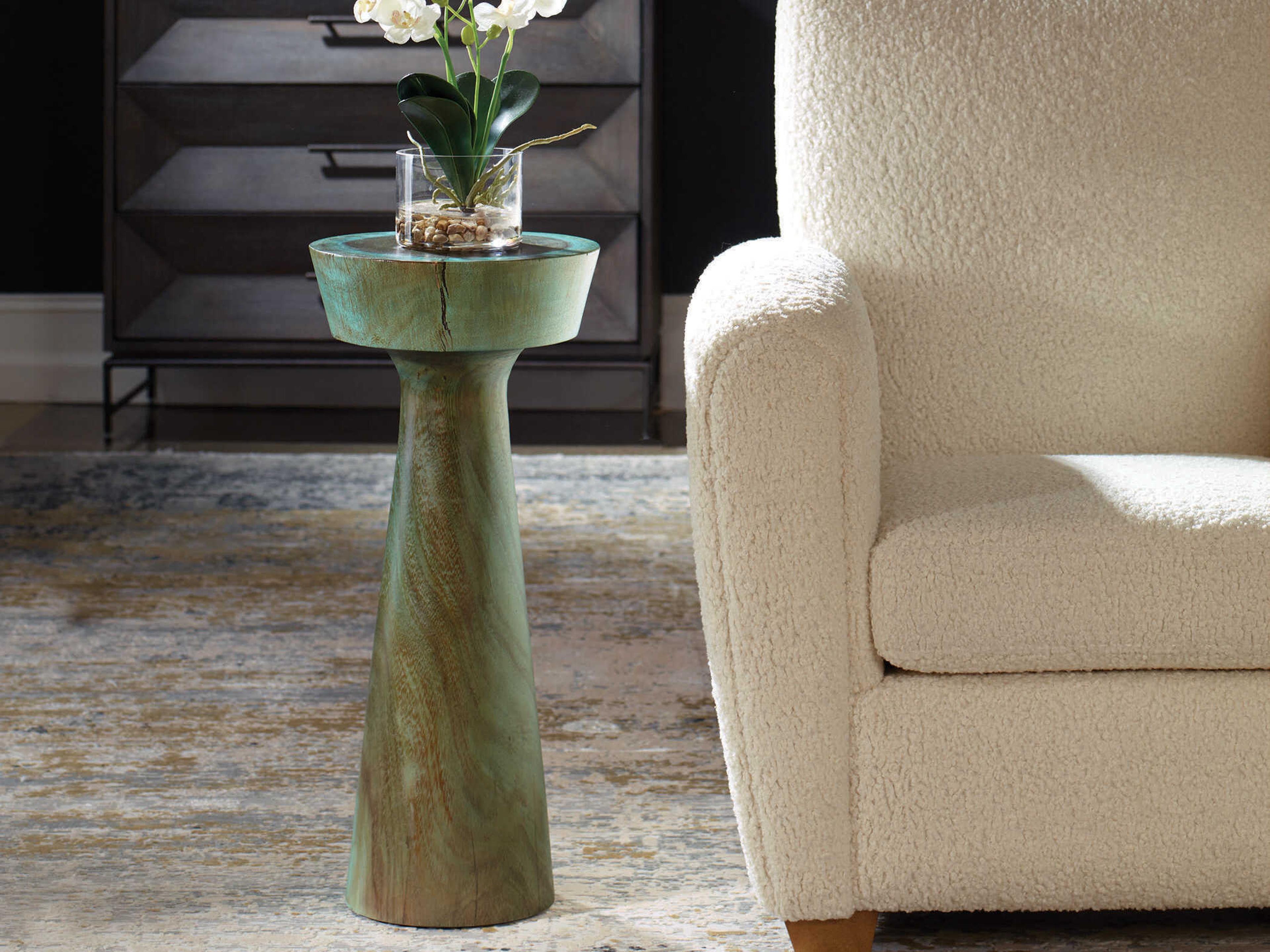 Uttermost Mano Round Wood Blue Green End Table