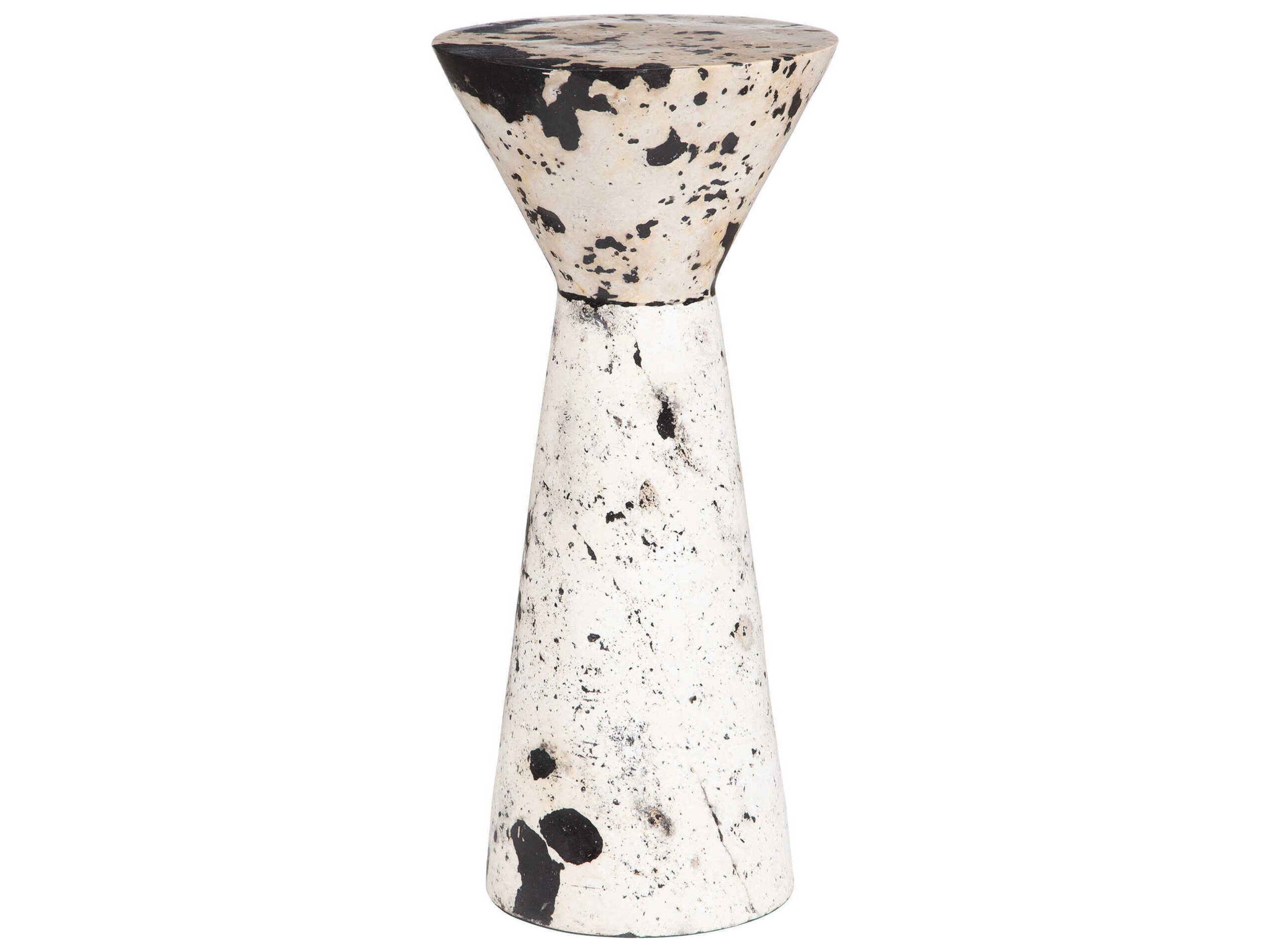 Lenora Round Stone White Black End Table