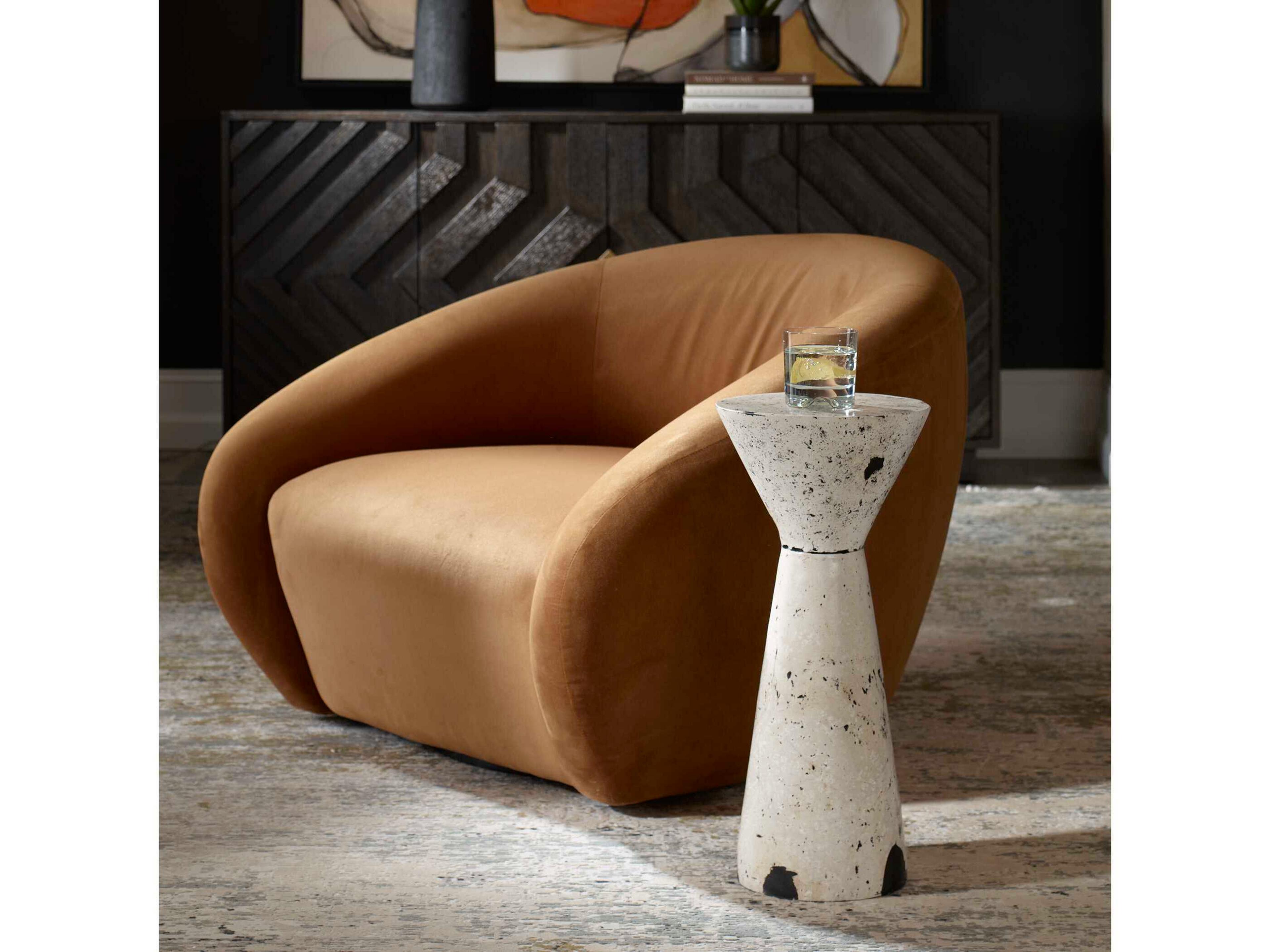 Uttermost Lenora Round Stone White Black End Table