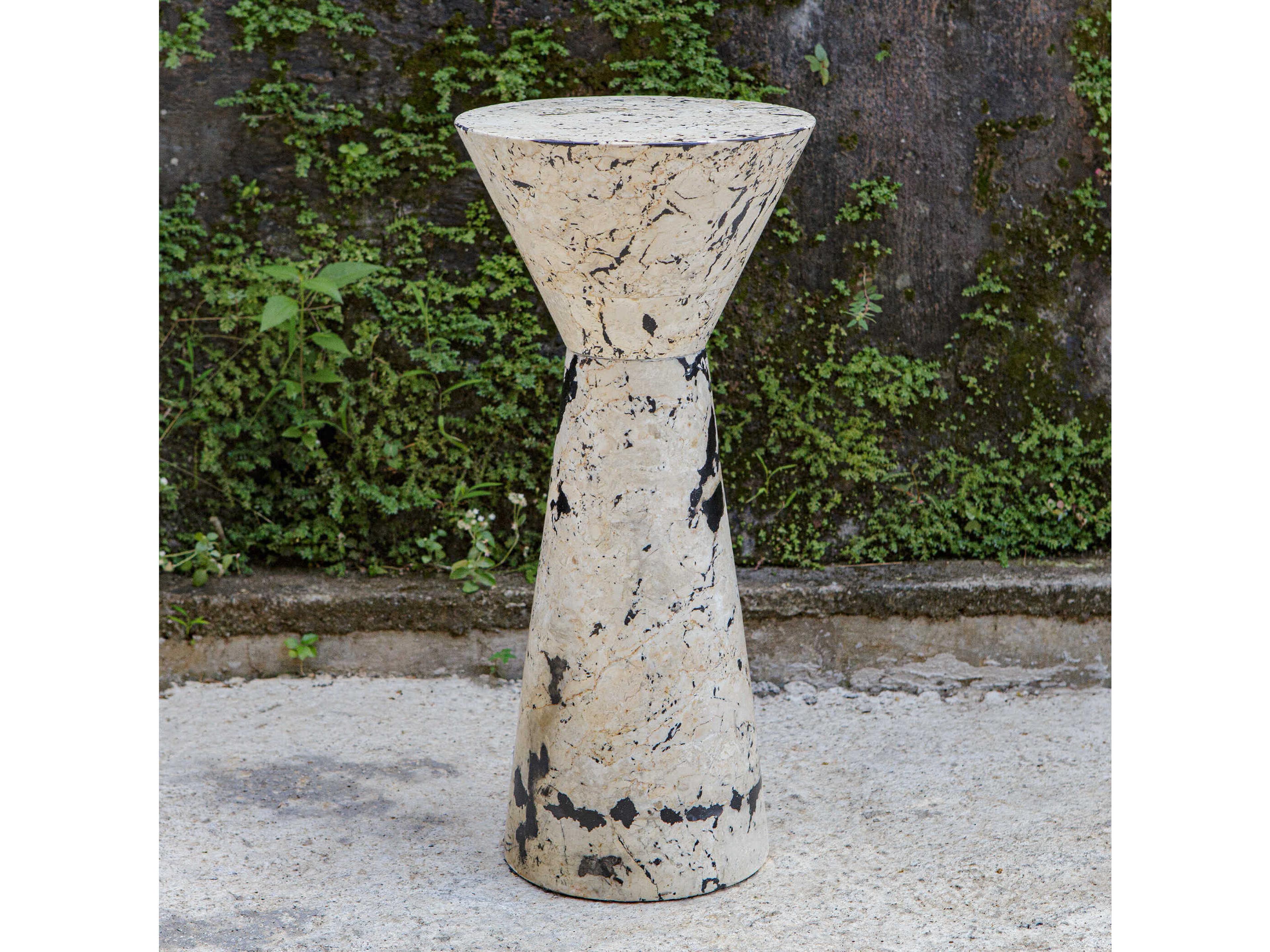 Uttermost Lenora Round Stone White Black End Table