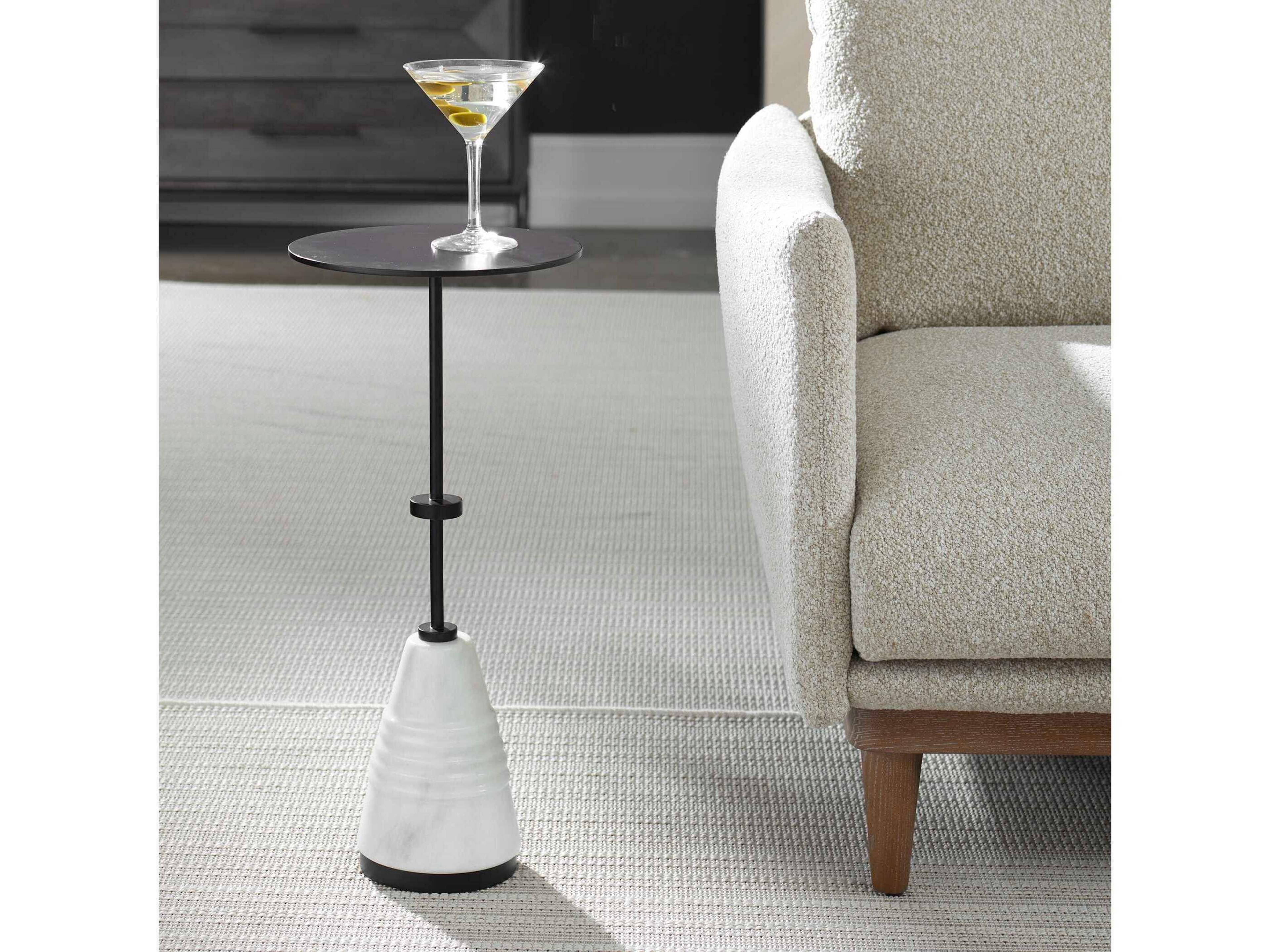 Kincaid Round Metal Black White End Table