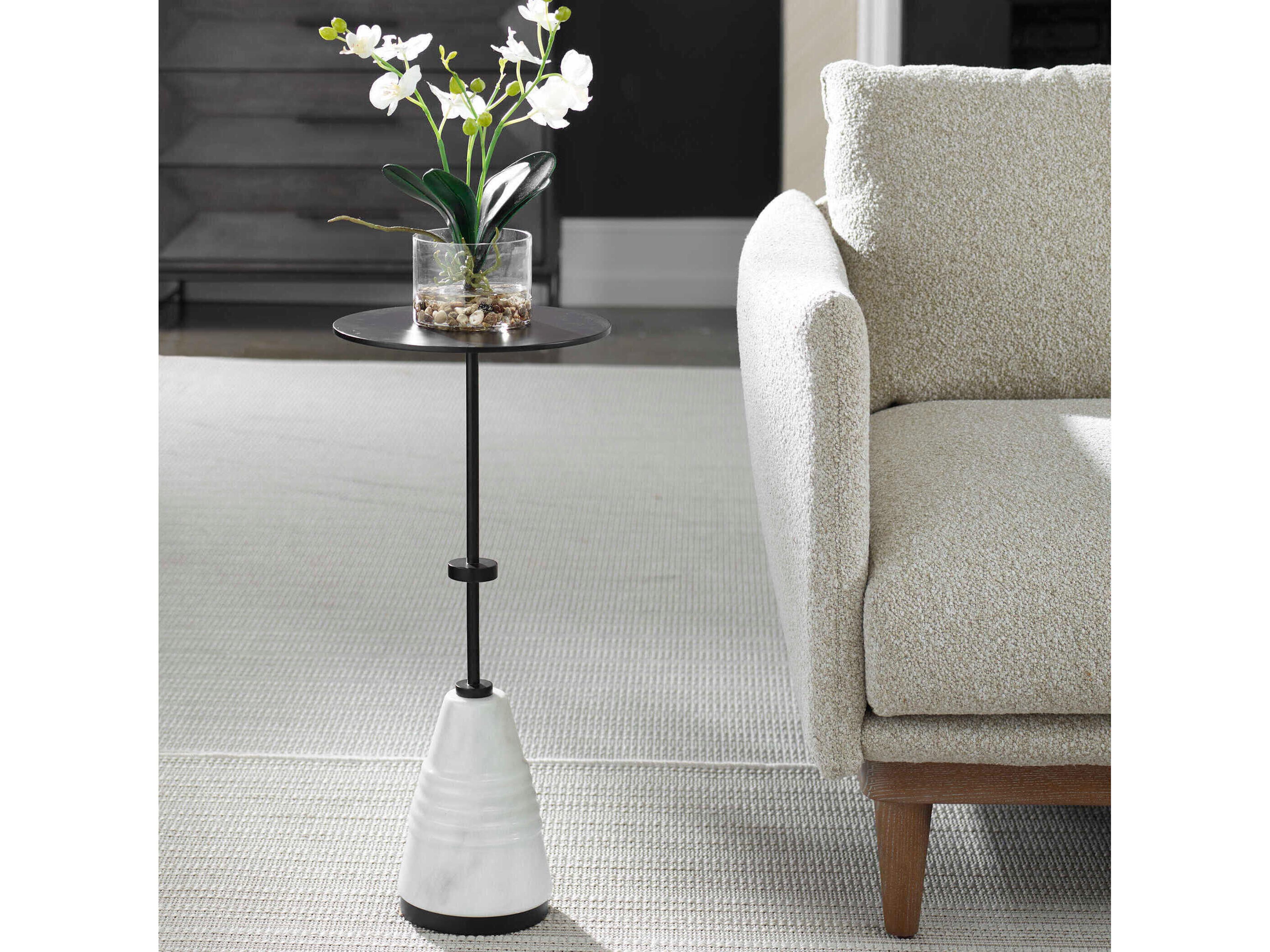 Uttermost Kincaid Round Metal Black White End Table