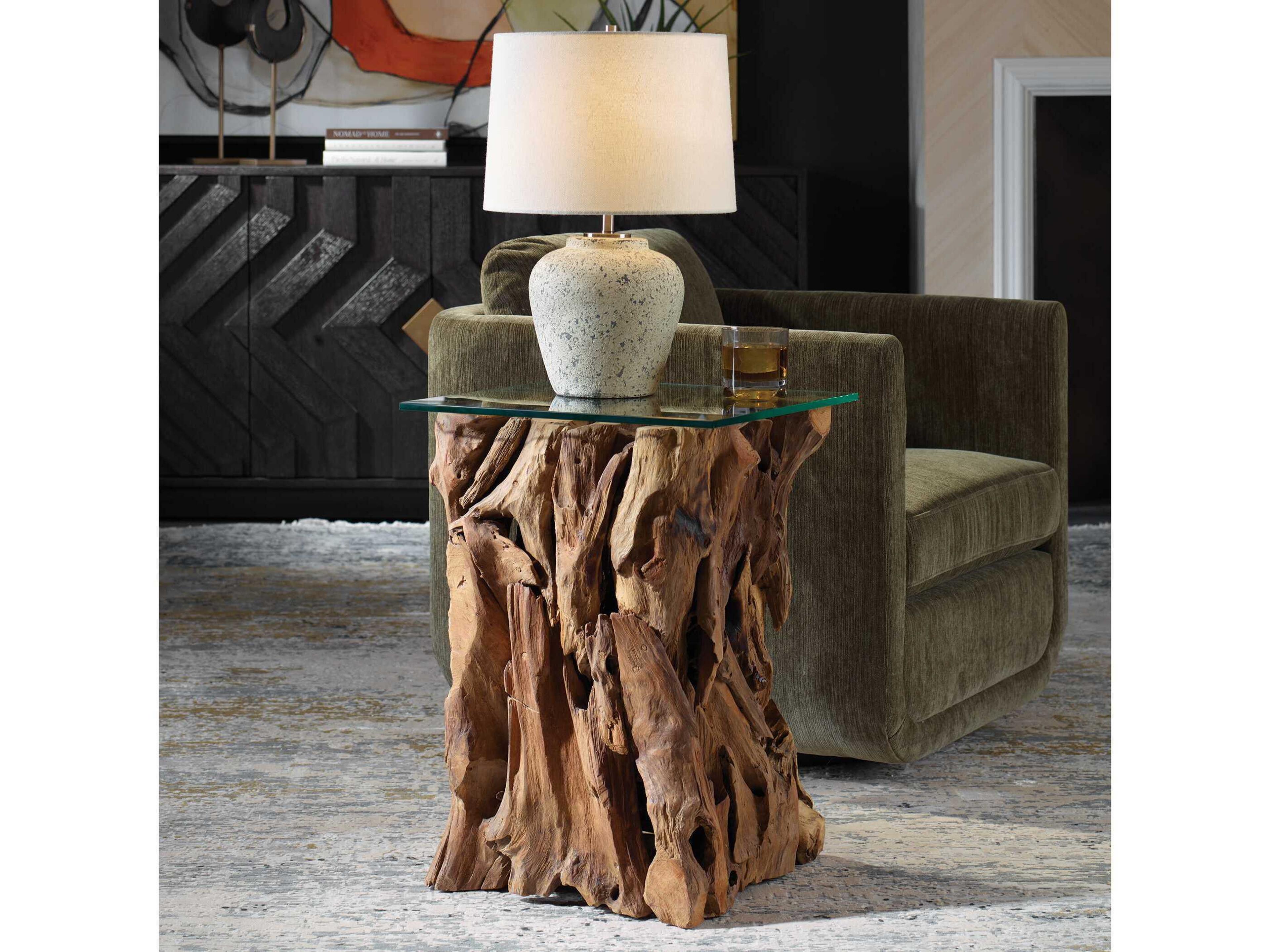 Uttermost Rozel Square Glass Natural End Table