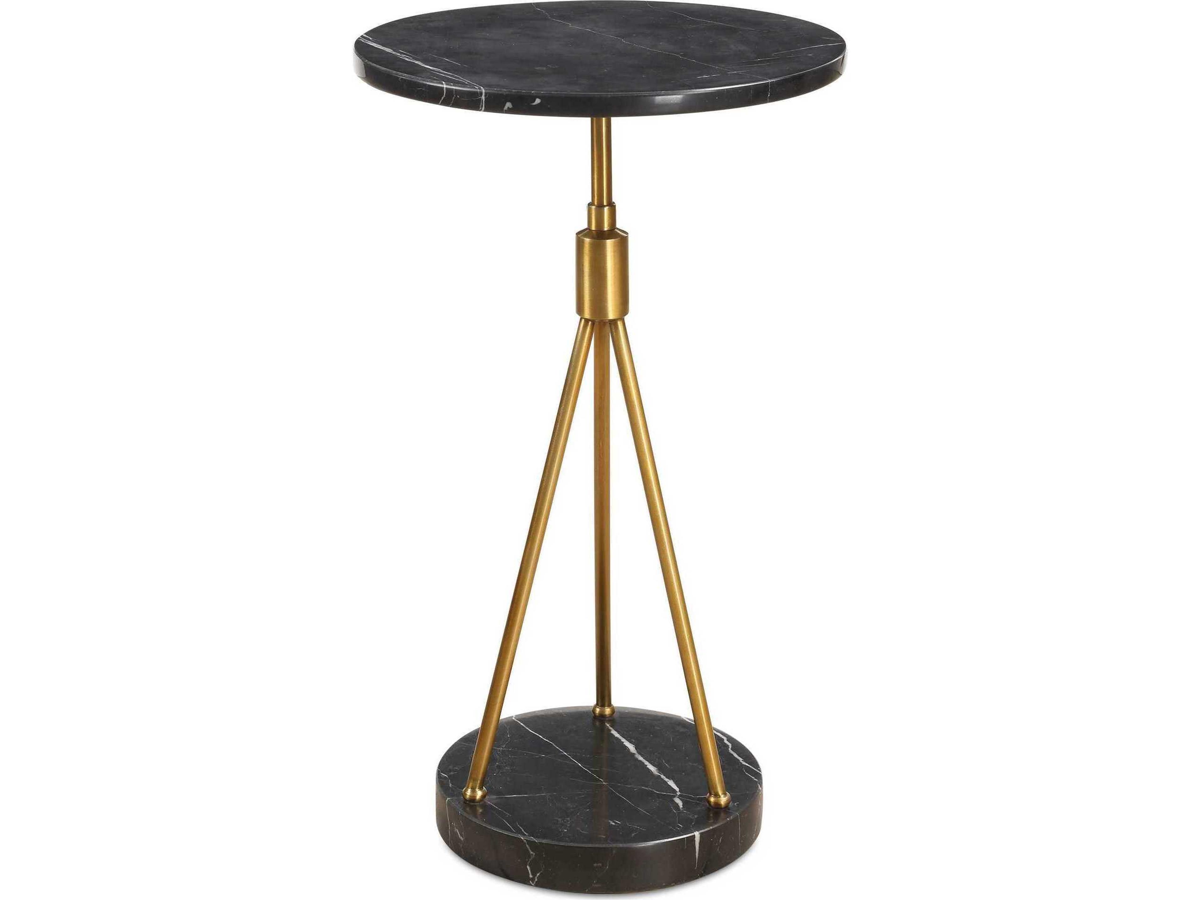 Uttermost Rosston Round Marble Black Brass End Table
