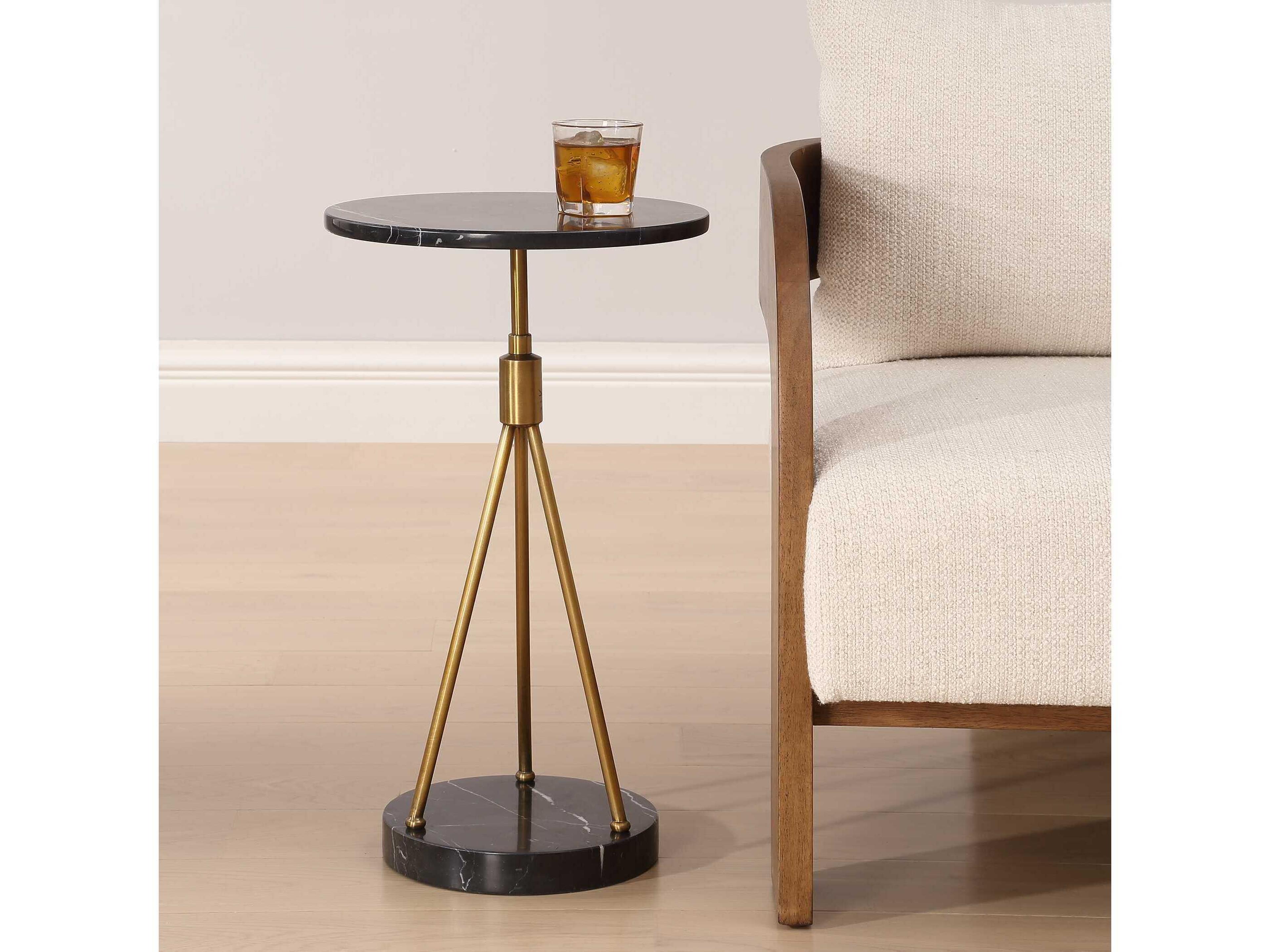 Uttermost Rosston Round Marble Black Brass End Table