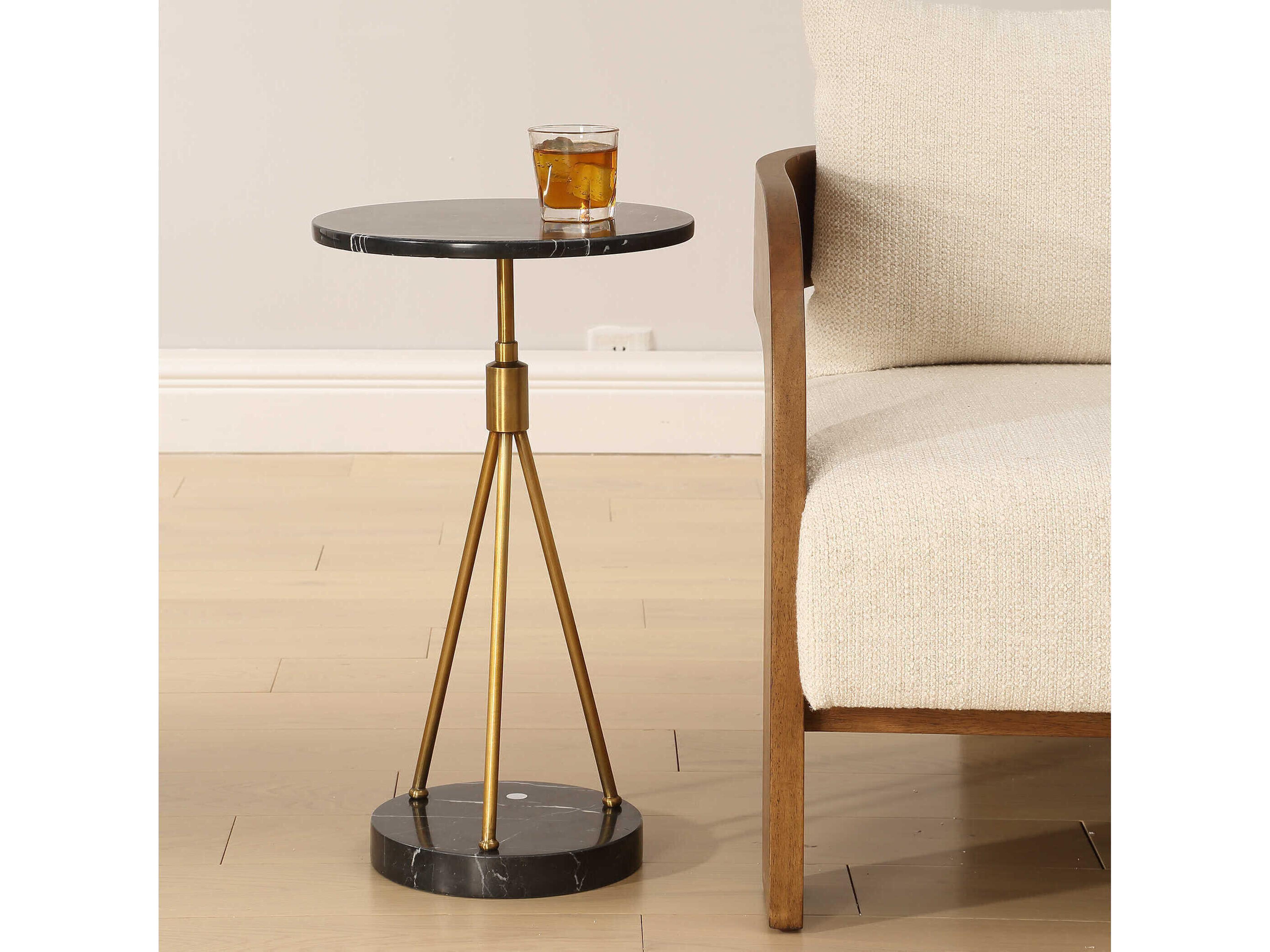 Uttermost Rosston Round Marble Black Brass End Table