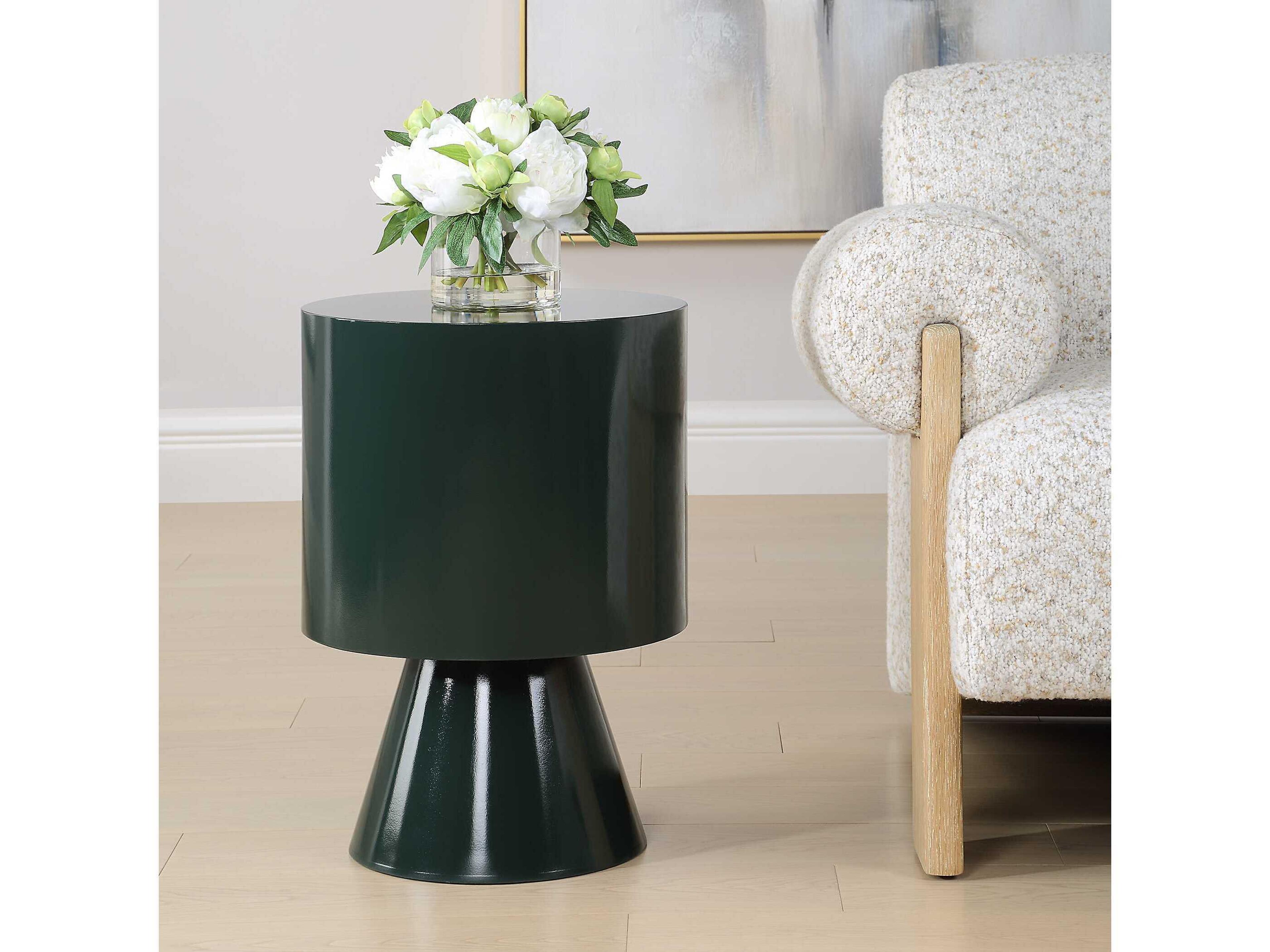 Uttermost Denison Round Wood Forest Green End Table