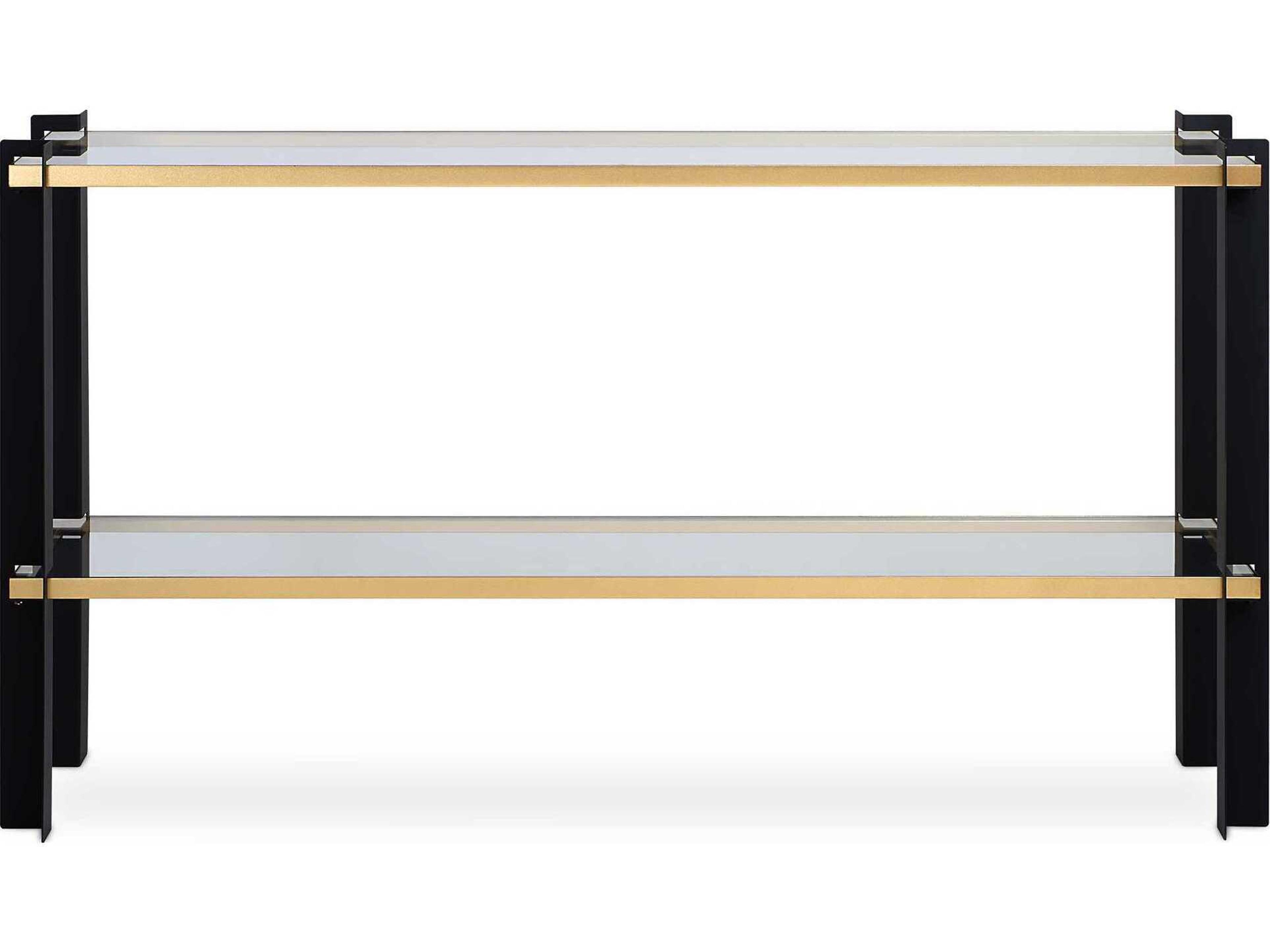 Cunene Rectangular Glass Matte Black Gold Leaf Console Table