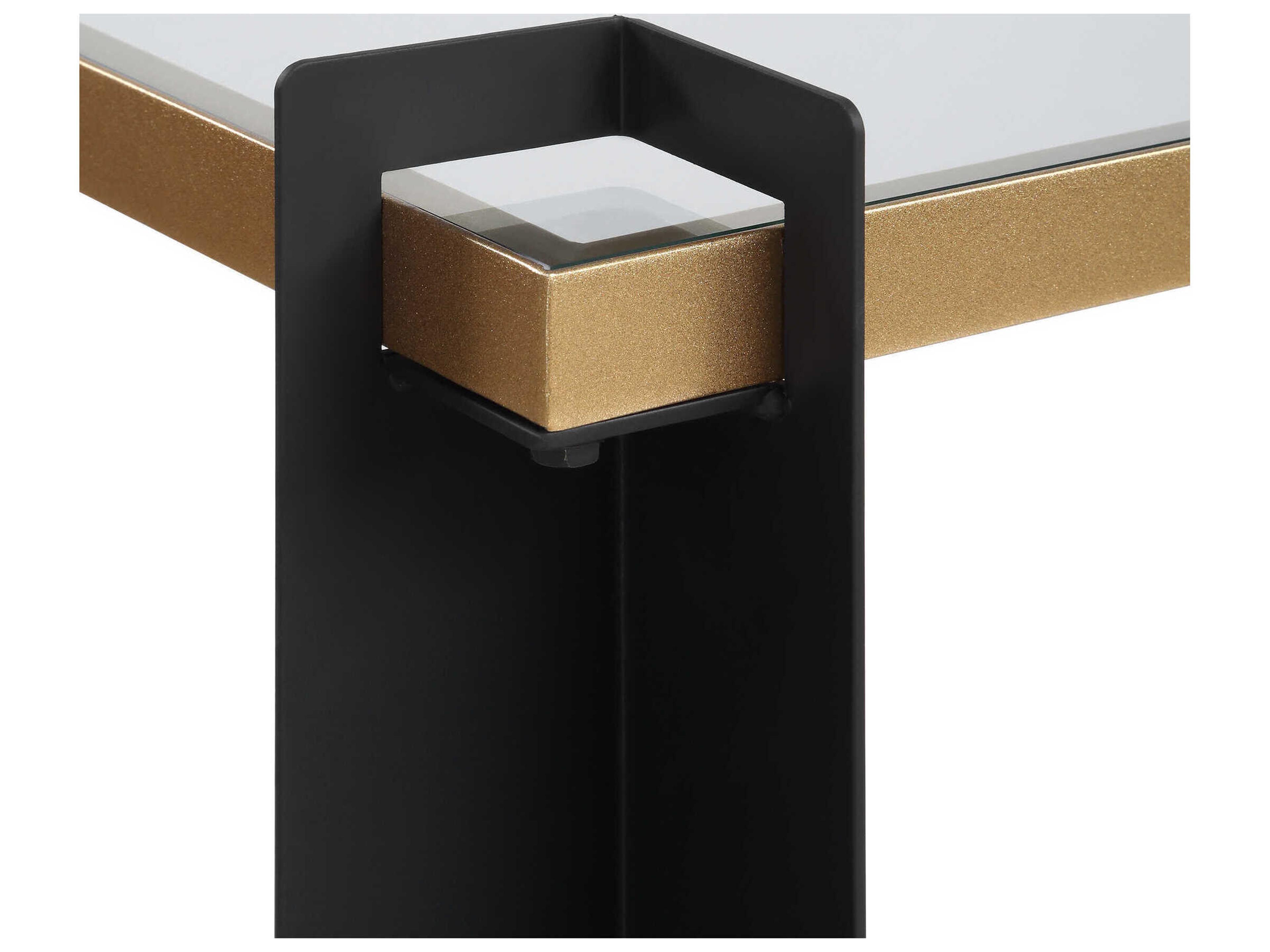 Uttermost Cunene Rectangular Glass Matte Black Gold Leaf Console Table