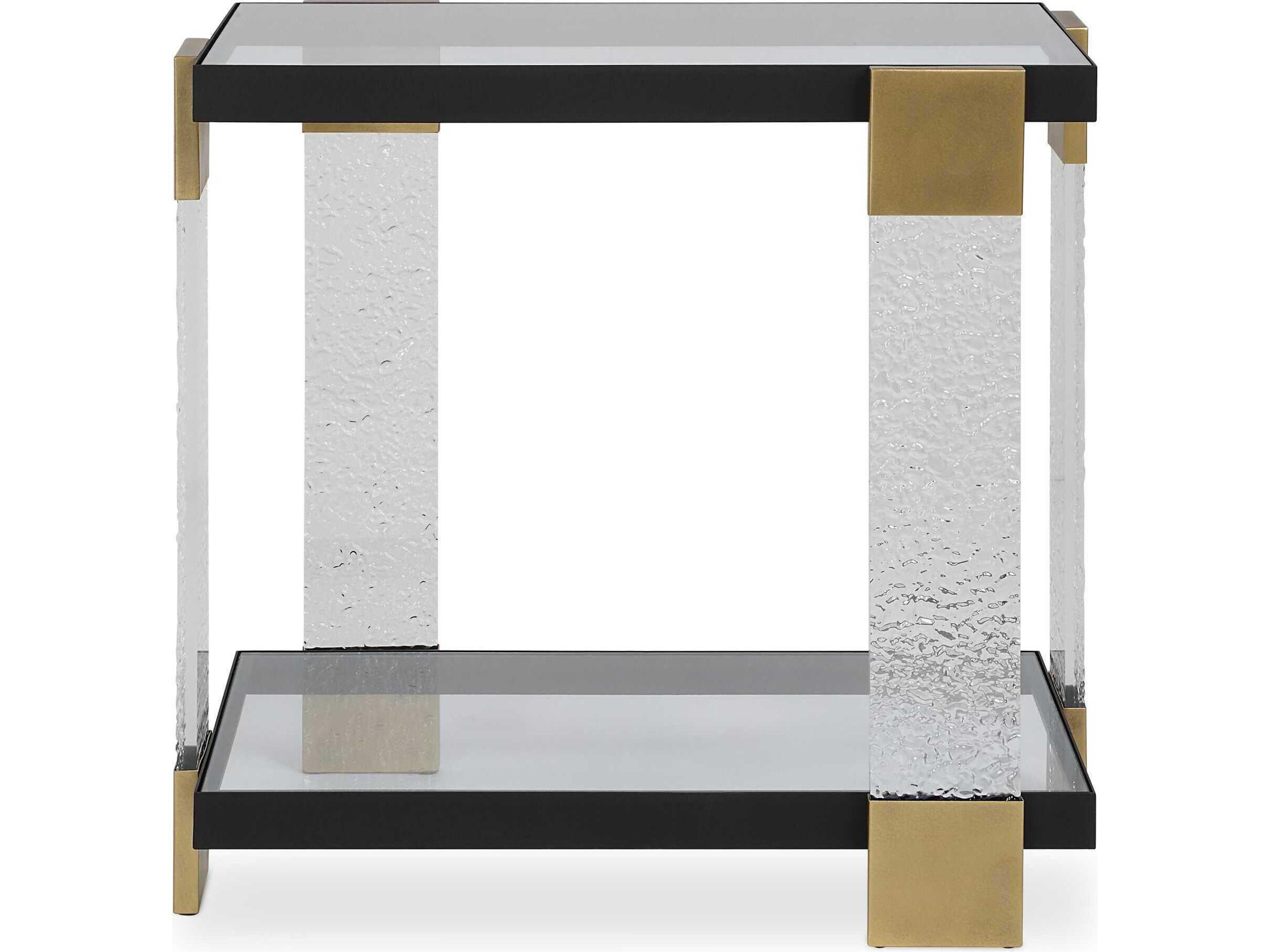 Bendena Rectangular Glass Satin Black Brass End Table