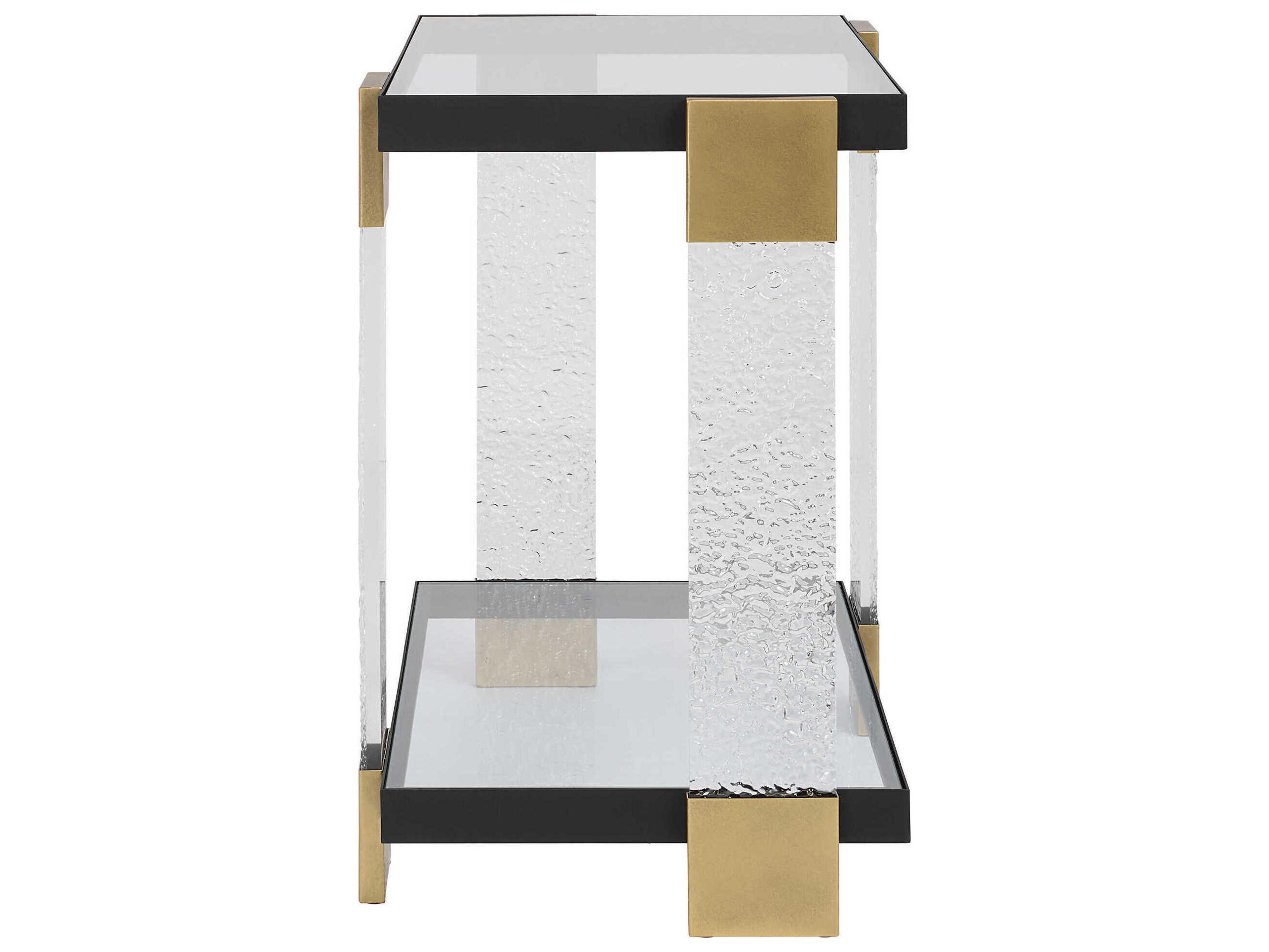 Uttermost Bendena Rectangular Glass Satin Black Brass End Table