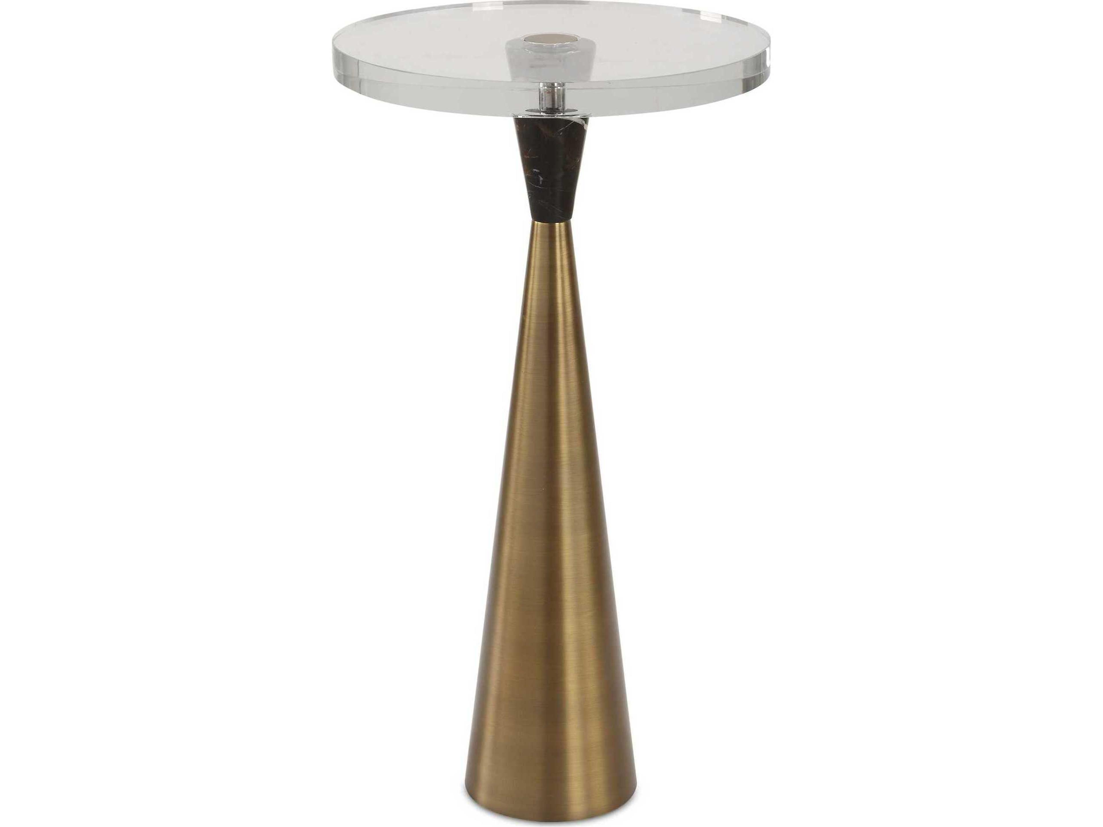 Holton Round Clear Brushed Brass End Table