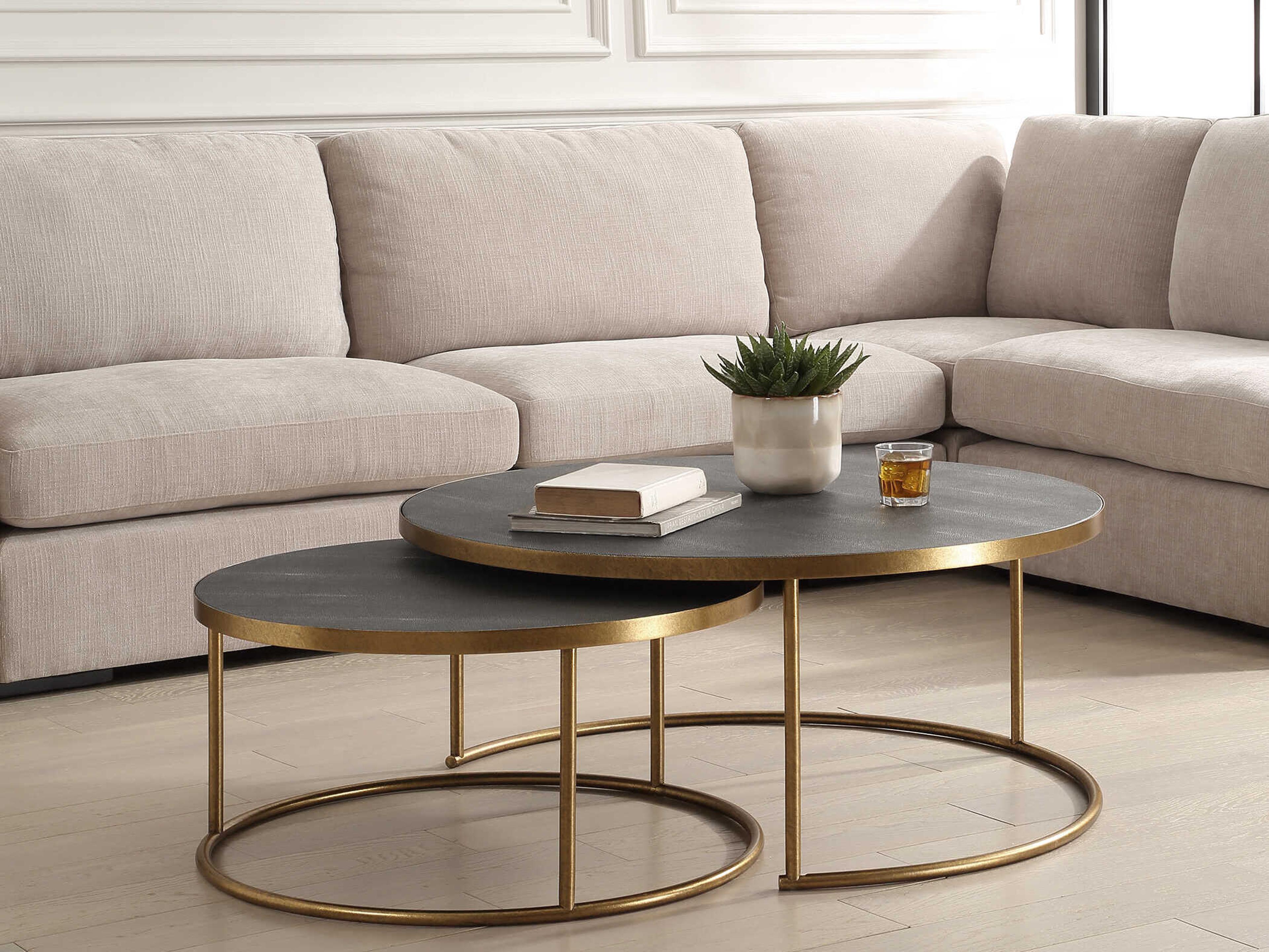 Uttermost Aragon Round Faux Leather Gray Brushed Brass Coffee Table