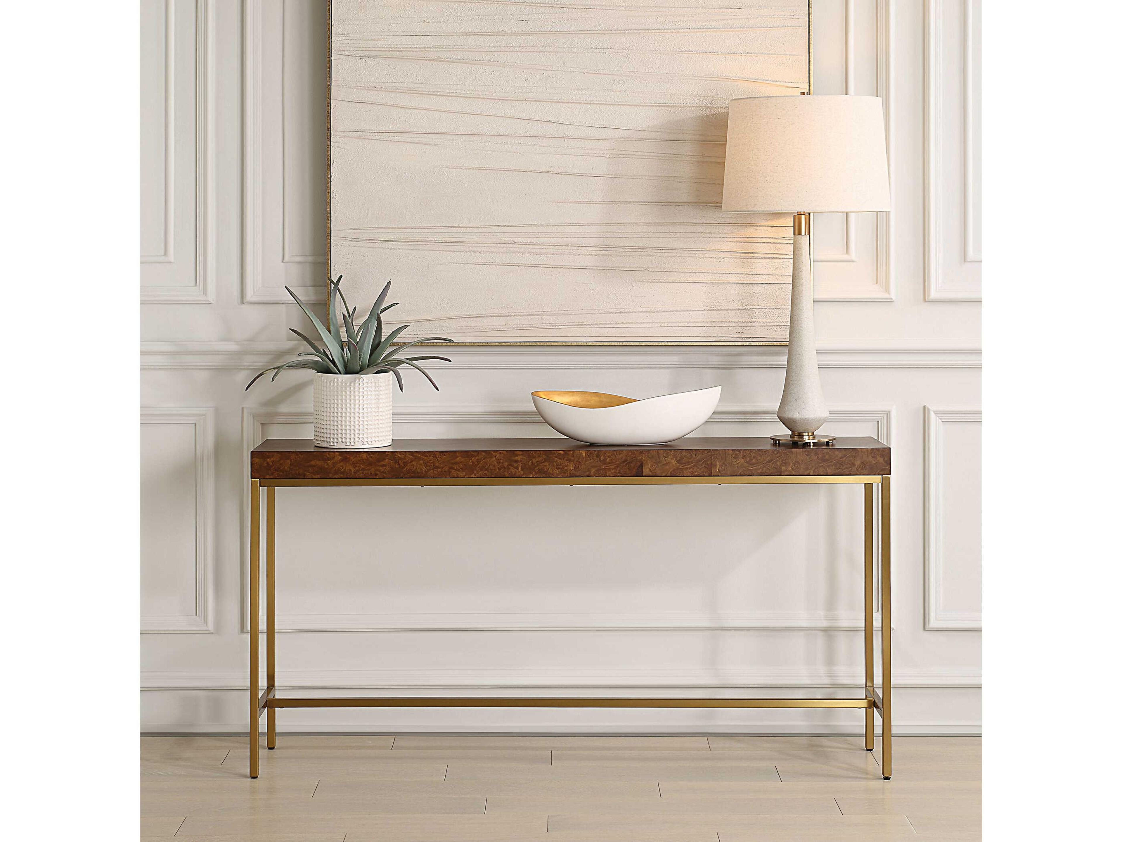 Uttermost Moran Rectangular Wood Natural Gold Console Table
