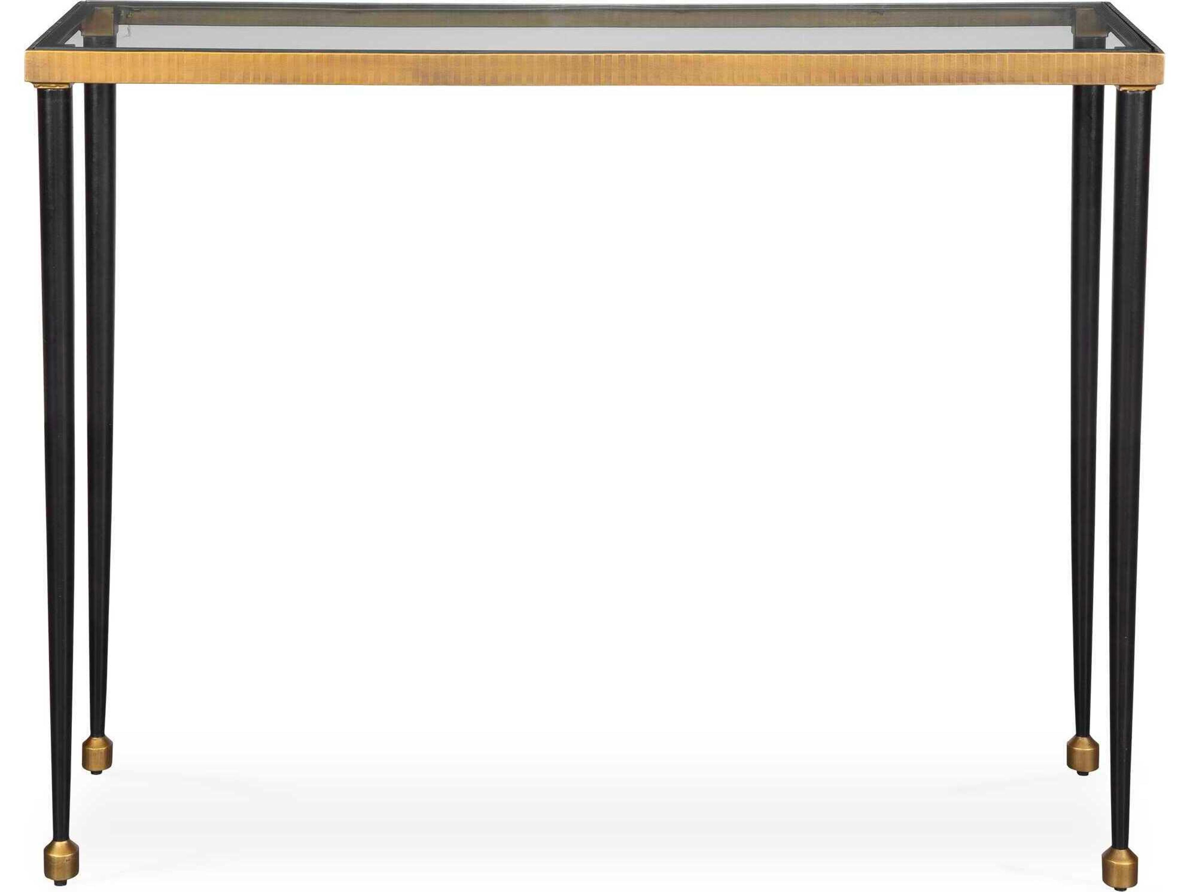 Stiletto Rectangular Glass Antique Gold Black Console Table