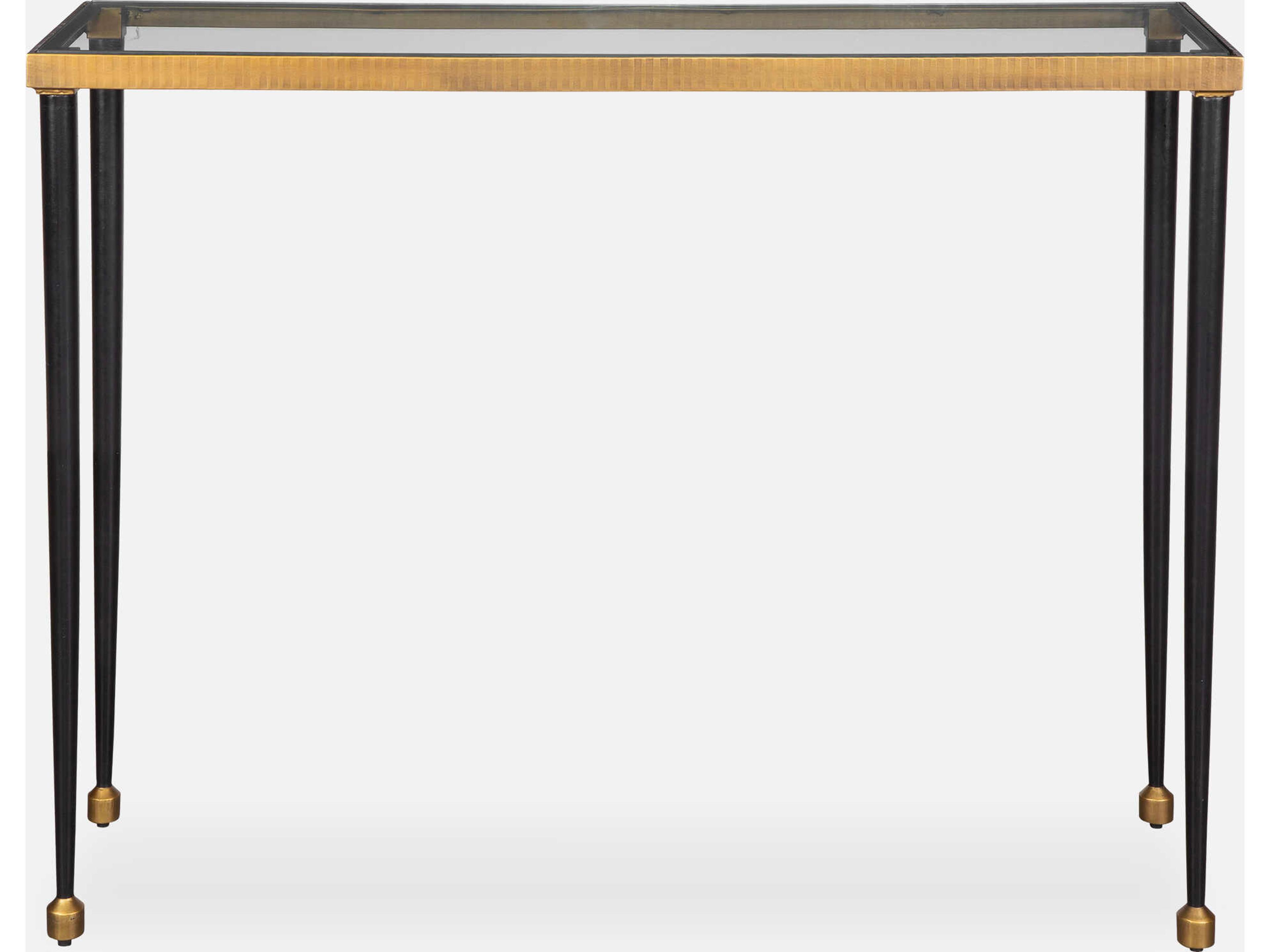 Uttermost Stiletto Rectangular Glass Antique Gold Black Console Table